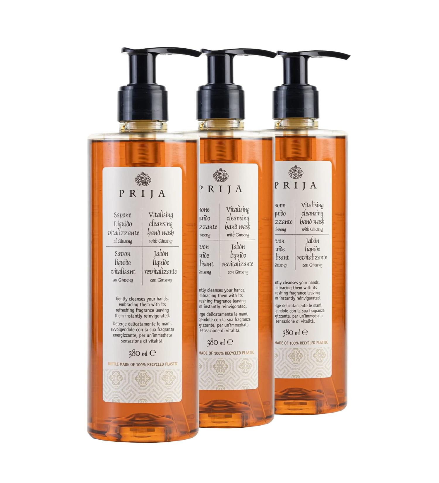 Prija Invigorating Liquid Soap with Ginseng - 3 x 380ml - Natural Vegan Hand Soap - Dermatologically Tested - Daily Use - Buy Online on SooperMarket.com