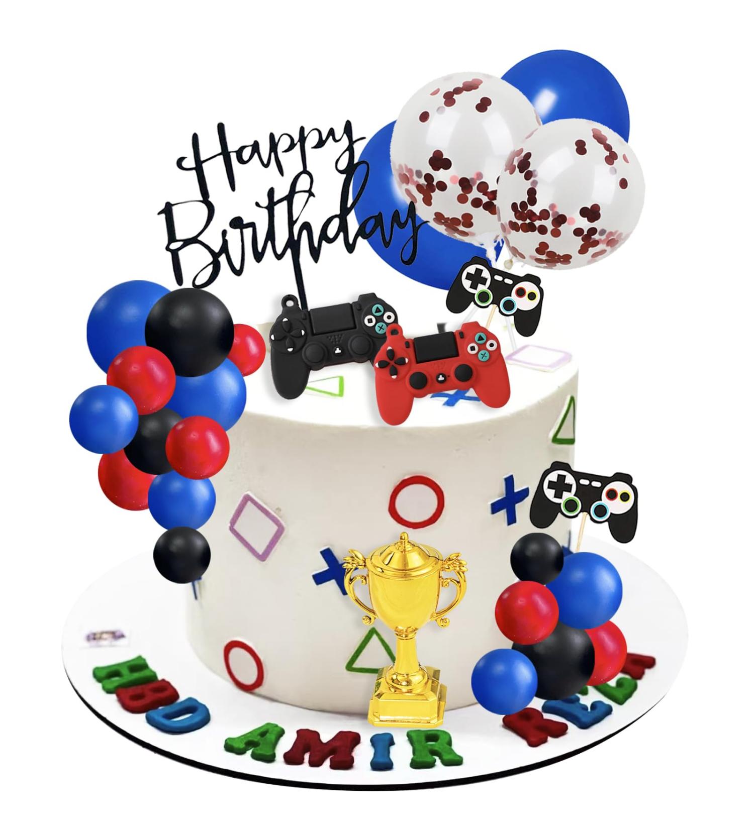 UFROMSKY 28pcs Video Game Cake Topper Headset Cake Topper Game Console Controller Cake Topper with Colorful Balls Trophy balloons for Video Game Themed Party Boys Teens Birthday Party - Buy Online on SooperMarket.com