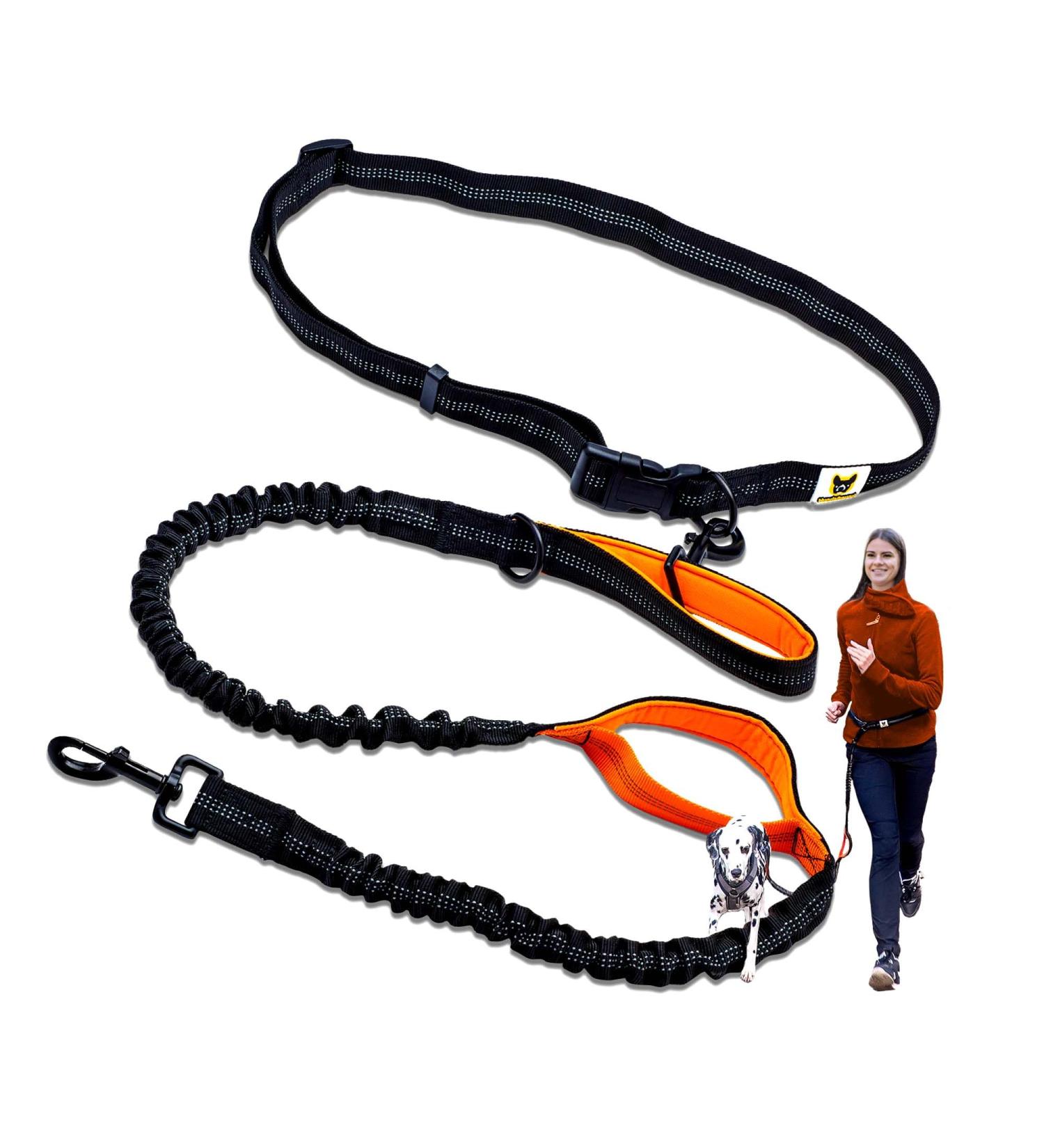 Premium Elastic-Free Jogging Leash for Large Dogs | 120-170 cm Adjustable | Orange | Comfortable Belly Belt & Removable Soft Loops - Buy Online on SooperMarket.com
