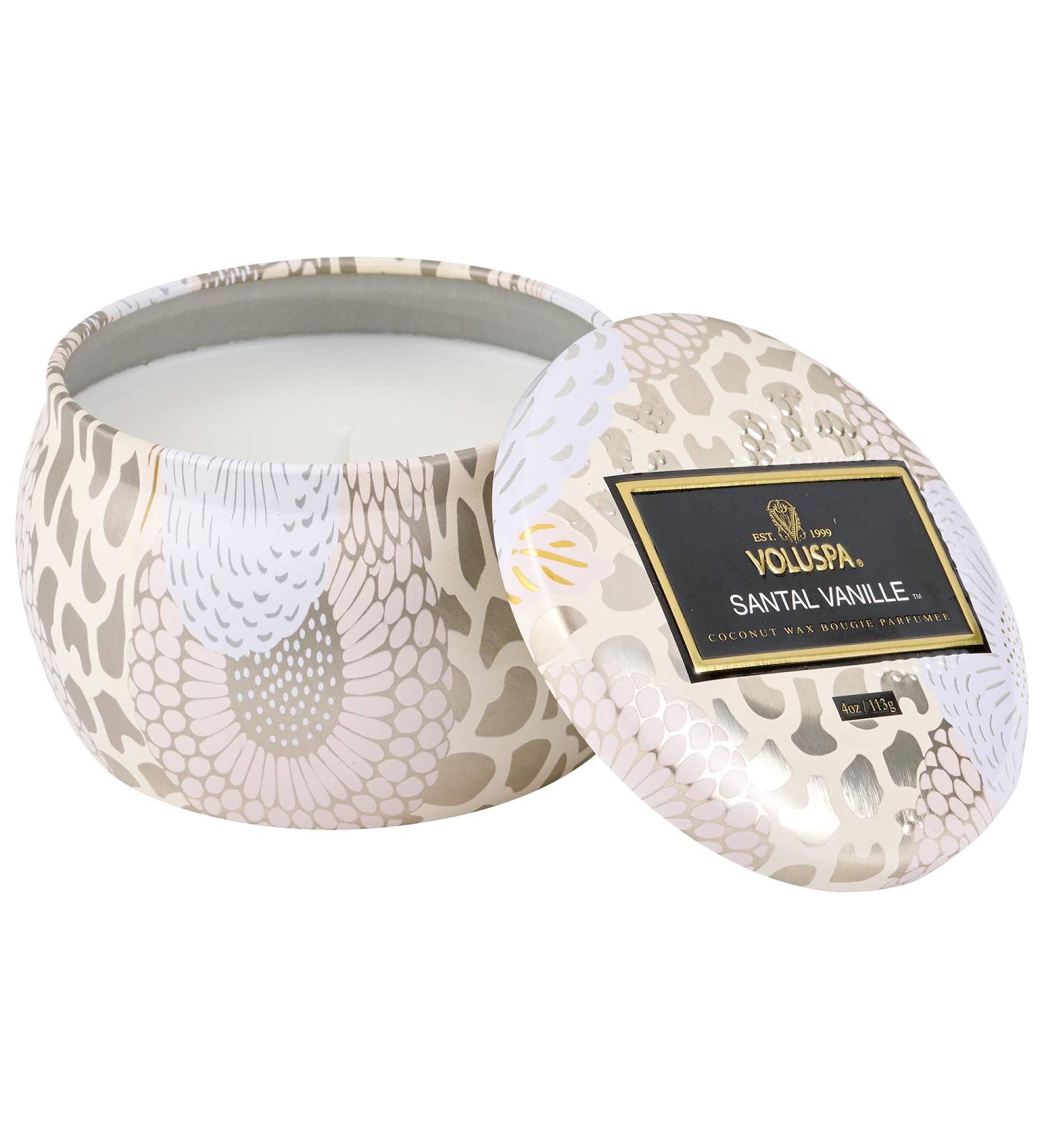 Voluspa Santal Vanille Mini Tin Candle - 4oz Vegan Coconut Wax 25 Hour Burn Time All Natural Wicks USA Made - Buy Online on SooperMarket.com