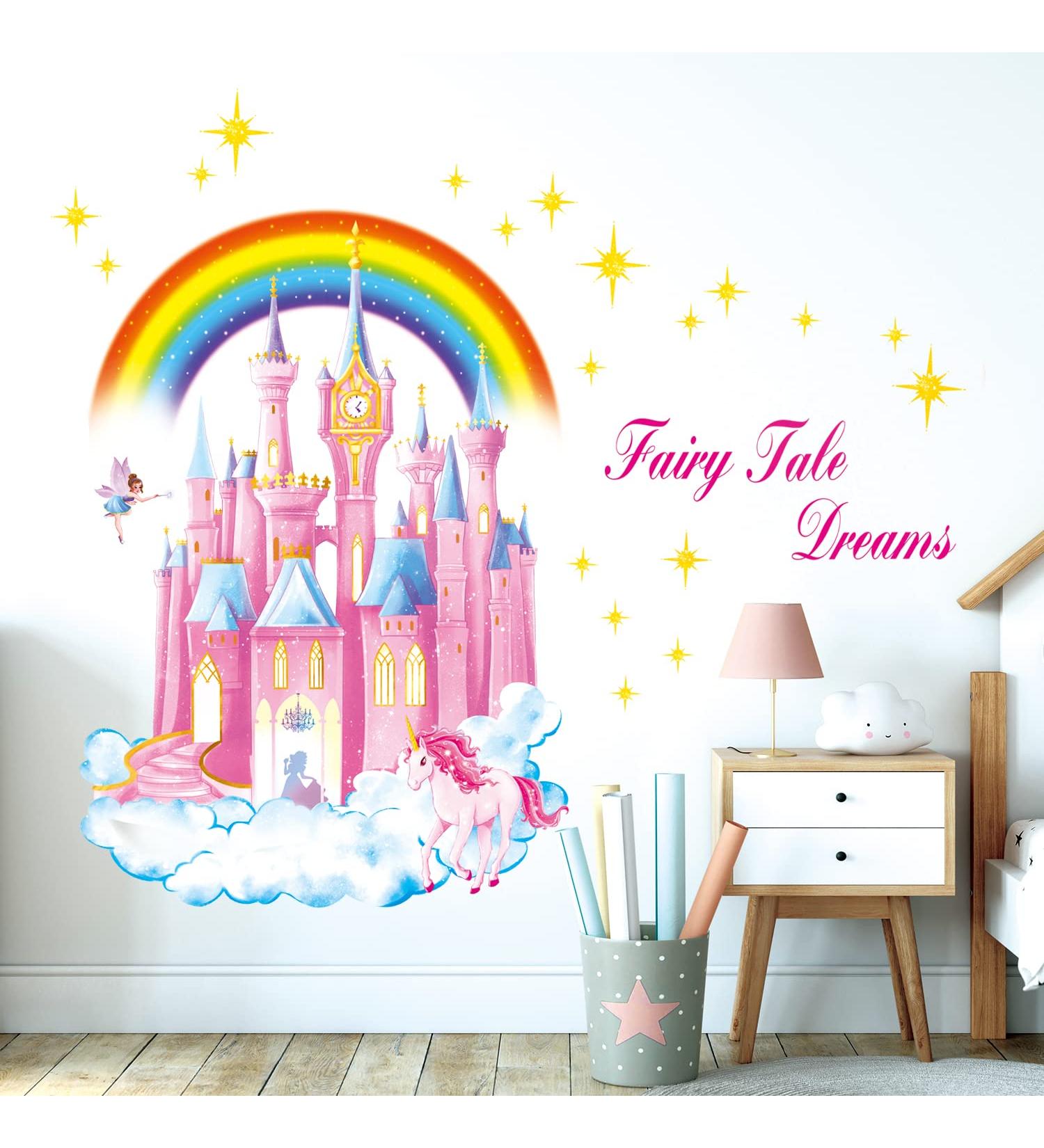 DECOWALL SG-2207 Rainbow Castle Quote Wall Stickers - Fairy Tale Dreams Decals for Kids Girls Nursery - Removable Art Decor - Buy Online on SooperMarket.com