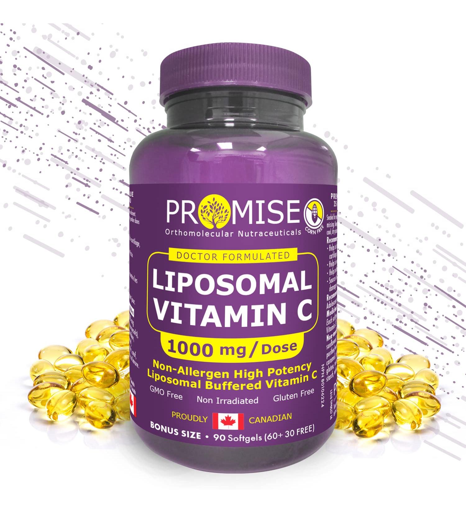 Promise Liposomal Vitamin C 1000 mg - 90 Soft Gels - Superior Immunity Support & Collagen Production - Enhances Skin Muscle & Joint Health - Canadian-Made for Antioxidant Protection & Radicals Defense - Buy Online on SooperMarket.com
