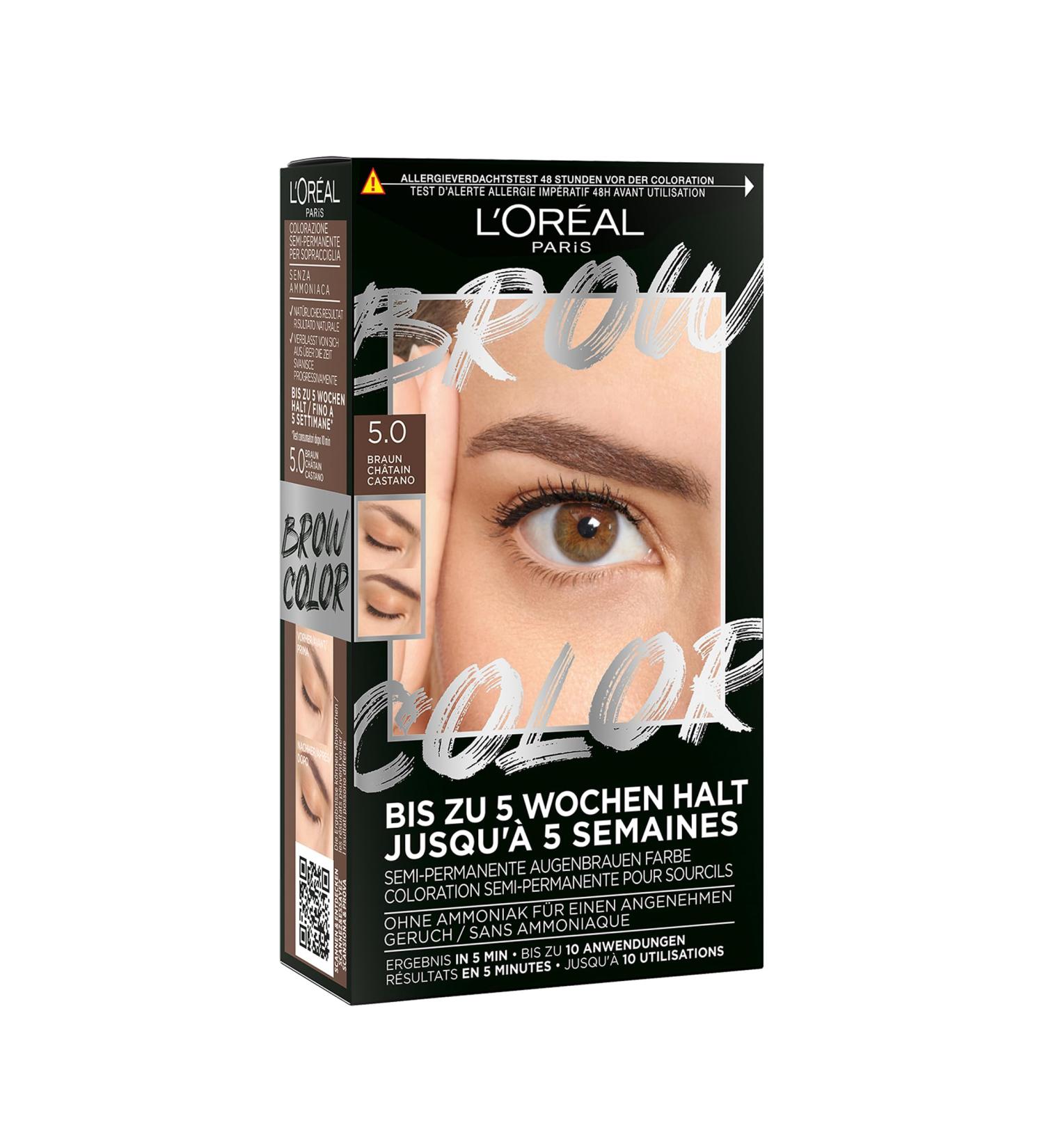 L'Or al Paris Ammonia-Free Eyebrow Color | 5.0 Brown | Up to 10 Applications for Radiant Perfectly Maintained Brows - International Shipping Available - Buy Online on SooperMarket.com