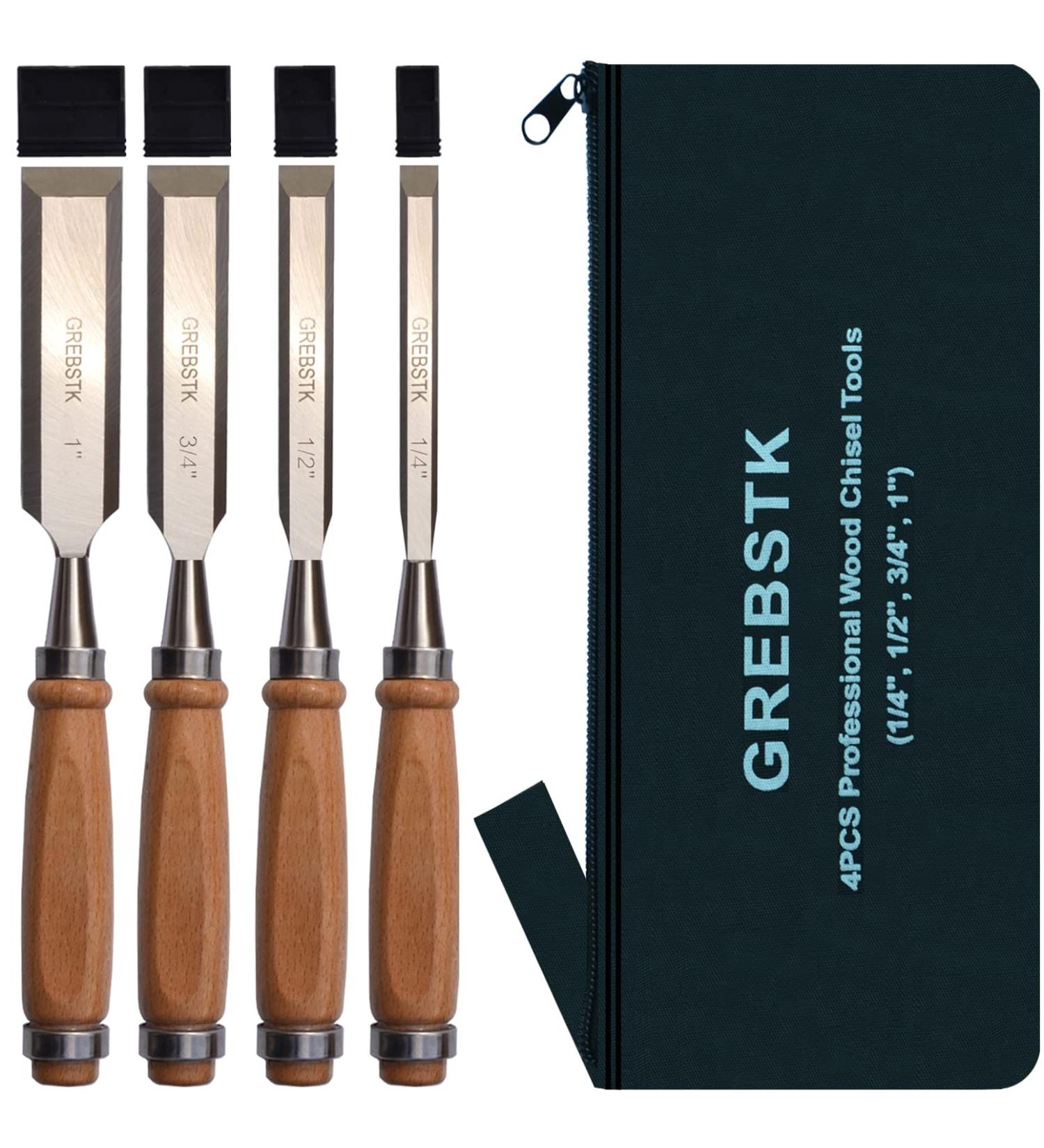 GREBSTK 4 Piece Wood Chisel Set Sturdy CR-V Steel Chisel Beech Handle Woodworking Tools with Oxford Bag 2chisel - Buy Online on SooperMarket.com