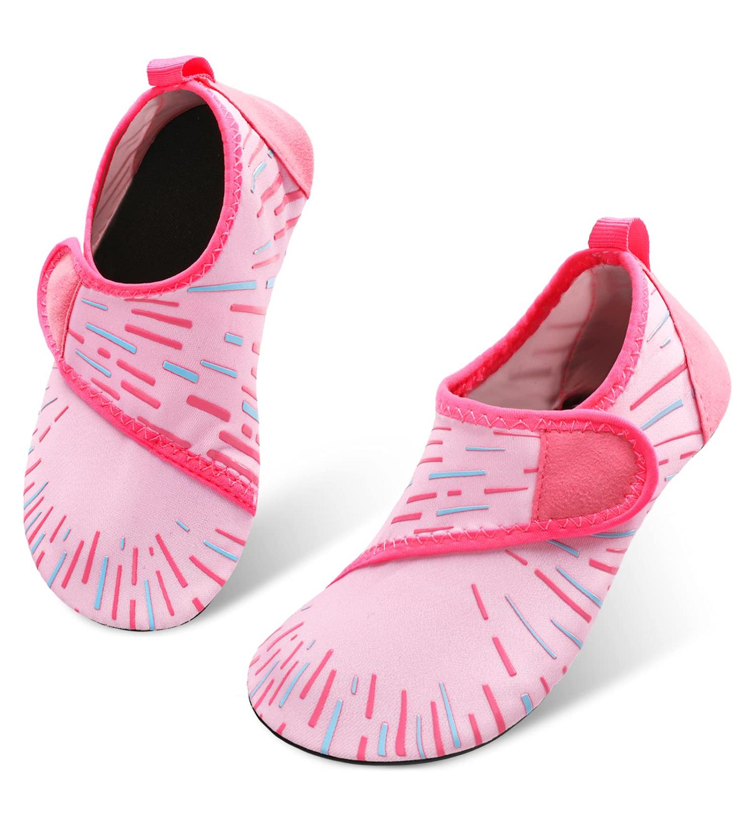 JIASUQI Kids Water Shoes - Quick Dry Aqua Socks for Beach and Pool - 5.5/6 UK Child - Easy Line Pink - Buy Online on SooperMarket.com