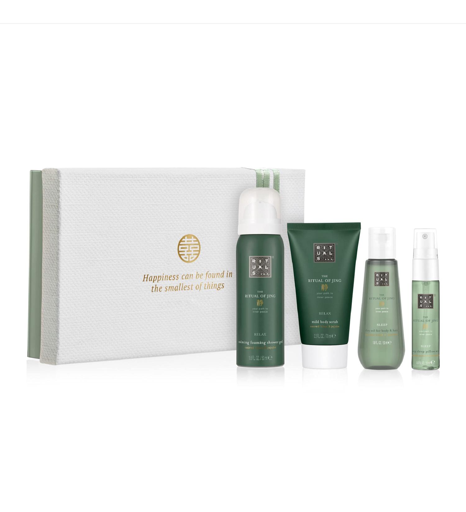 RITUALS Jing Calming Gift Set - Foaming Shower Gel, Body Scrub, Dry Body Oil & Sleep Mist - Sacred Lotus & Jujube | Small - Buy Online on SooperMarket.com