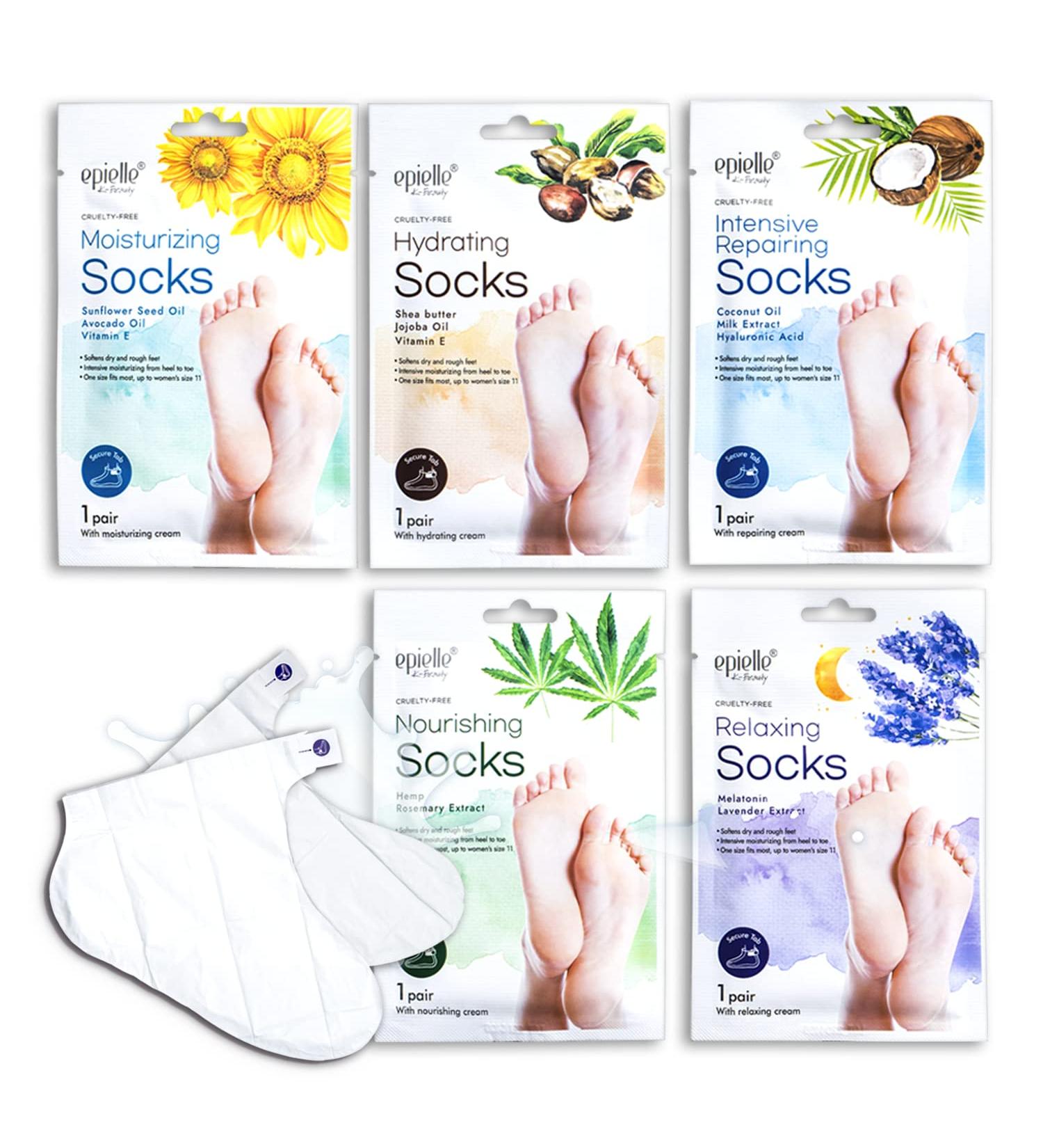 Epielle Moisturizing Socks and Gloves - 5 Pairs for Hand and Foot Care | Skincare Gifts for Her | Stocking Stuffer - Buy Online on SooperMarket.com
