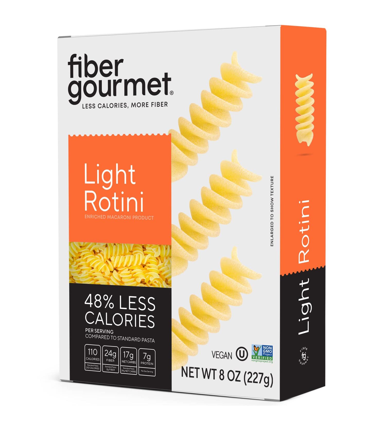Fiber Gourmet Light Rotini Pasta - Low Calorie & Fiber-Rich - Made in Italy - Non-GMO, Kosher, Vegan - 8 Oz (Pack of 2) - Buy Online on SooperMarket.com