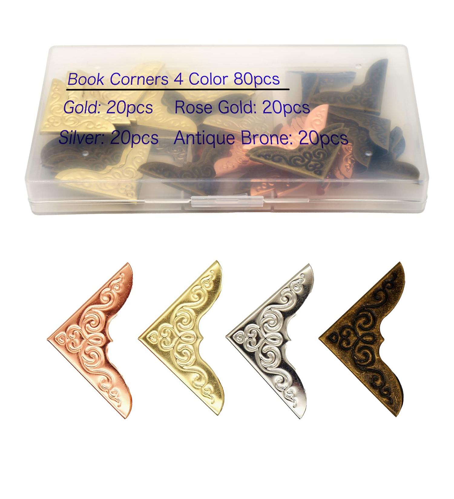 CATOSUM JSM 80-PCS Metal Book Corners  Corner Protector  Iron Decorative for Scrapbook Photo Album Diary Cover Menus Folder(Gold  Silver  Rose Gold  Antique Bronze) - Buy Online on SooperMarket.com