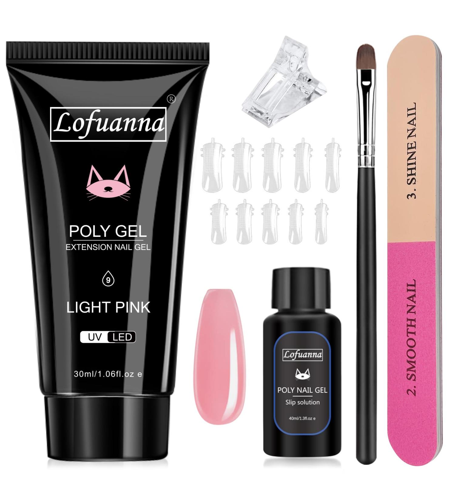 Professional Gel Extension Nail Kit | 30ML Clear Poly Gel with Builder Gel & Slip Solution | Light Pink Poly Gel Clips Included - Buy Online on SooperMarket.com