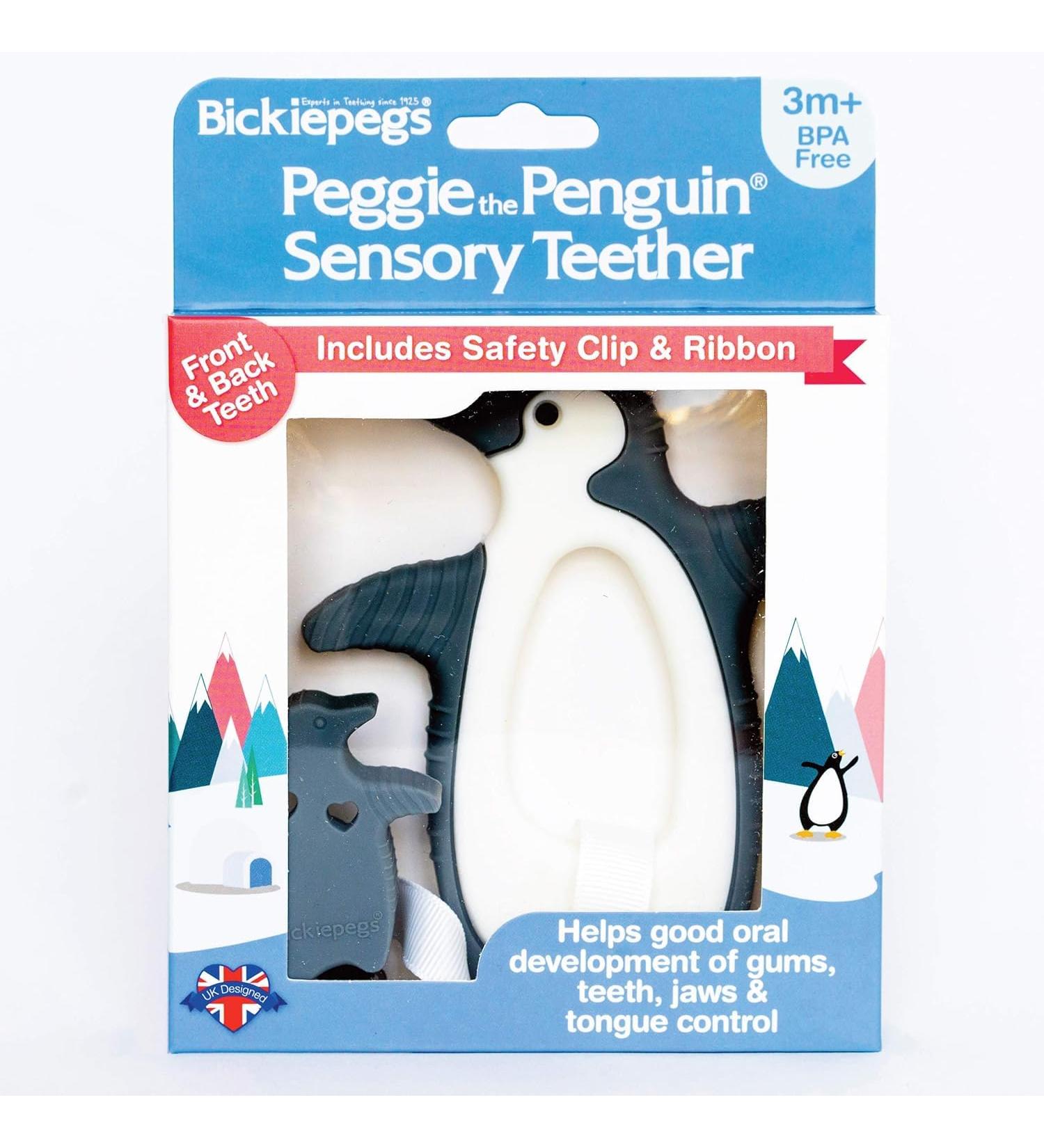 Bickiepegs Peggie the Penguin Sensory Bite Toy | Dental Aid for Babies & Toddlers | Front Gray & White Clip-On Teether - Buy Online on SooperMarket.com