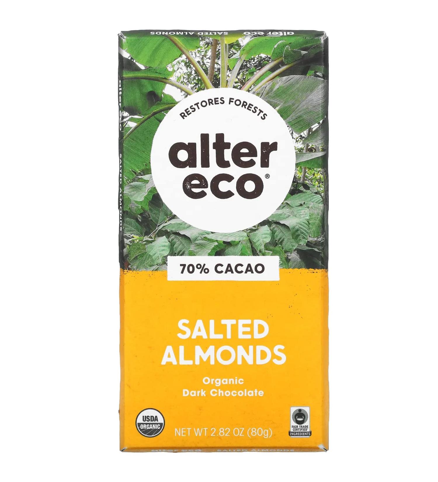 Alter Eco Organic Dark Chocolate Bar - 70% Cocoa with Salted Almonds | 2.82 oz - Buy Online on SooperMarket.com