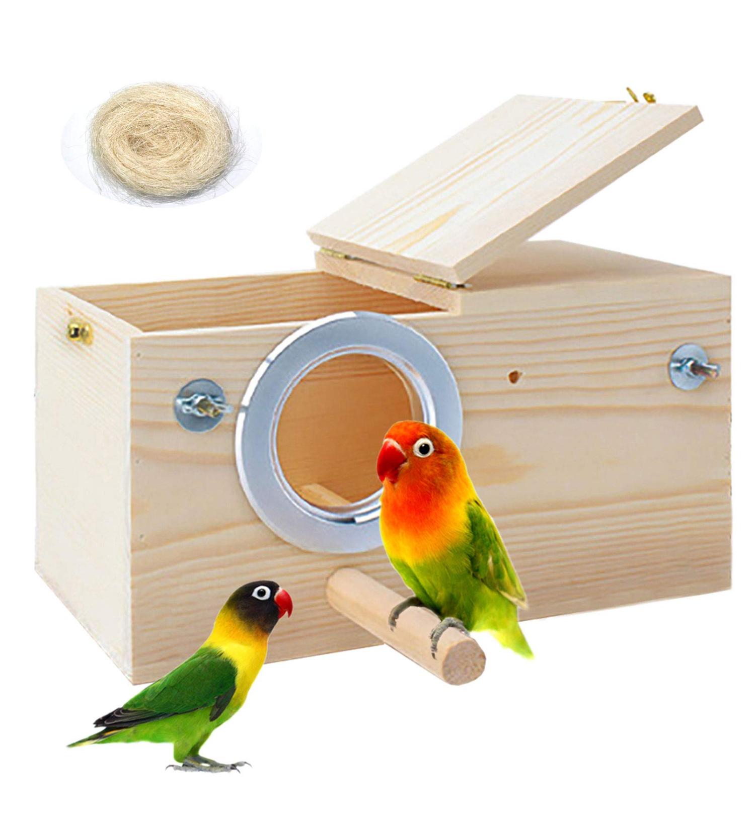 PINVNBY XL Parakeet Nesting Box for Parrots - Wood Breeding House for Lovebirds, Cockatoos, Budgies, Finches, Canaries, and Medium-Sized Birds - 13.4x6.9x7.7inches - Buy Online on SooperMarket.com