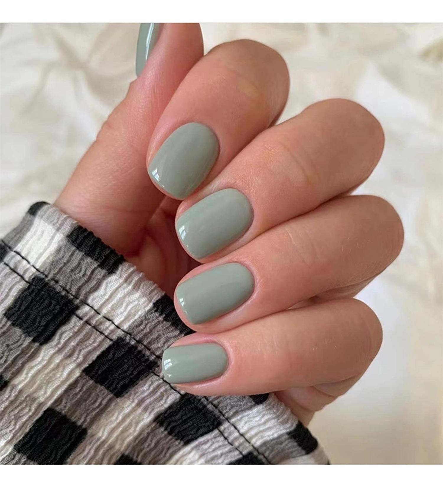 24pcs Short False Nails for Women | Stick on & Press on Nails | Removable Glue-on Fake Nails in Pee Green | Nail Art Accessories - Buy Online on SooperMarket.com