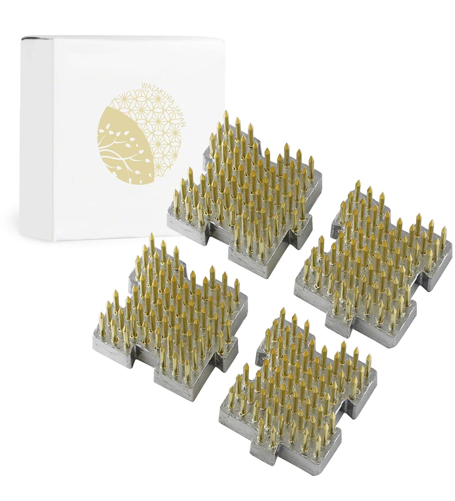 Wazakura 4PCS Mini Ikebana Kenzan Flower Frog Set - Made in Japan, Japanese Floral Arranging Pin Holder - Brass, 1.25x1.18 (32mmx30mm) - Buy Online on SooperMarket.com