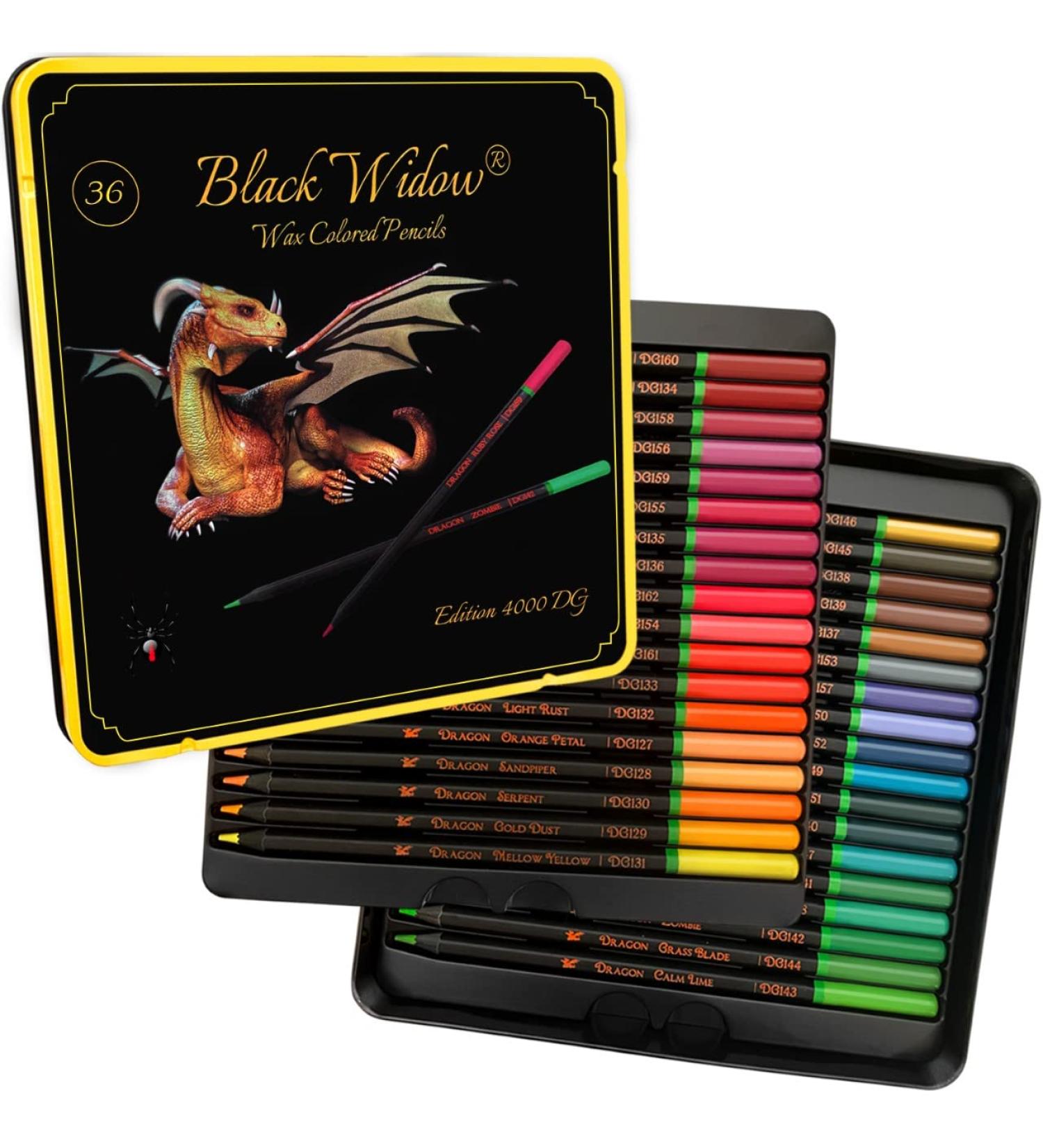 Black Widow Dragon Colored Pencils For Adult Coloring - 36 Coloring Pencils With Smooth Pigments - Best Color Pencil Set For Adult Coloring Books And Drawing - A Must Have Pencil Set - Buy Online on SooperMarket.com