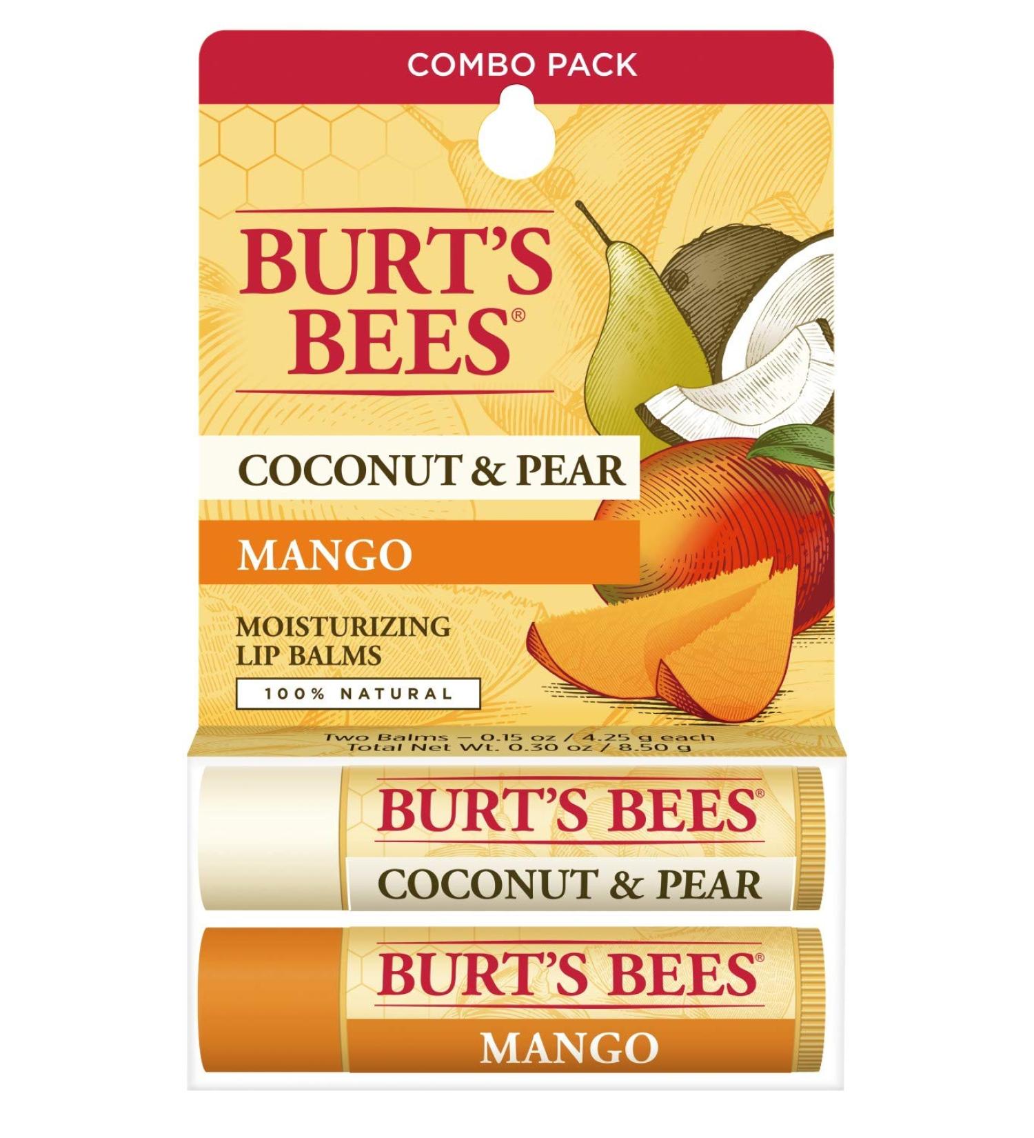 Burt's Bees Coconut & Pear and Mango Lip Balm - 100% Natural, Moisturizing with Beeswax & Fruit Extracts - 2 Tubes 2 Fl OZ & 0.15 Ounce (Pack of 2) - Buy Online on SooperMarket.com