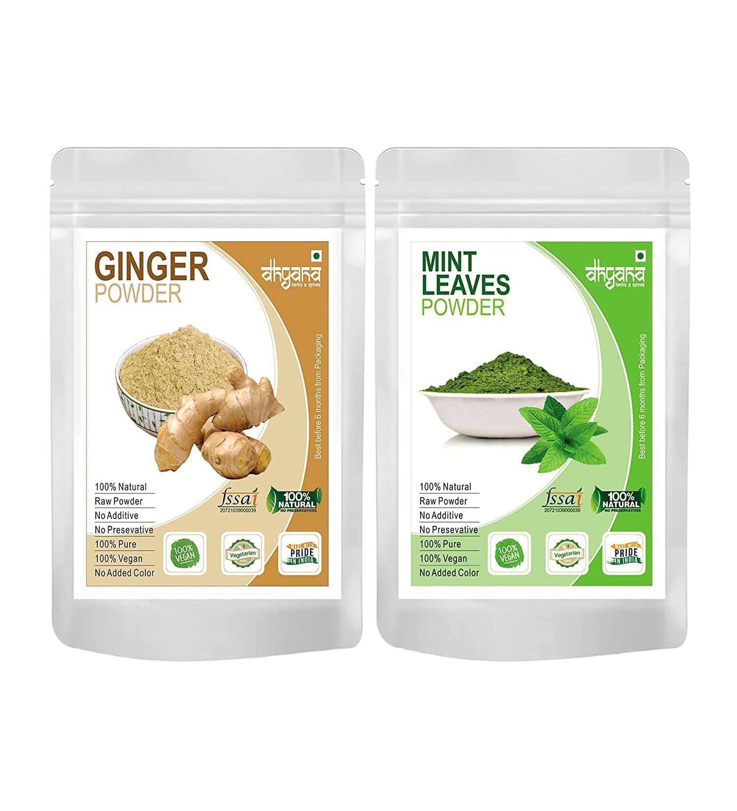 QURA Exim Ginger Powder 200gm + Mint Powder 200gm (Combo Pack of 2) Adrak Pudina - Buy Online on SooperMarket.com