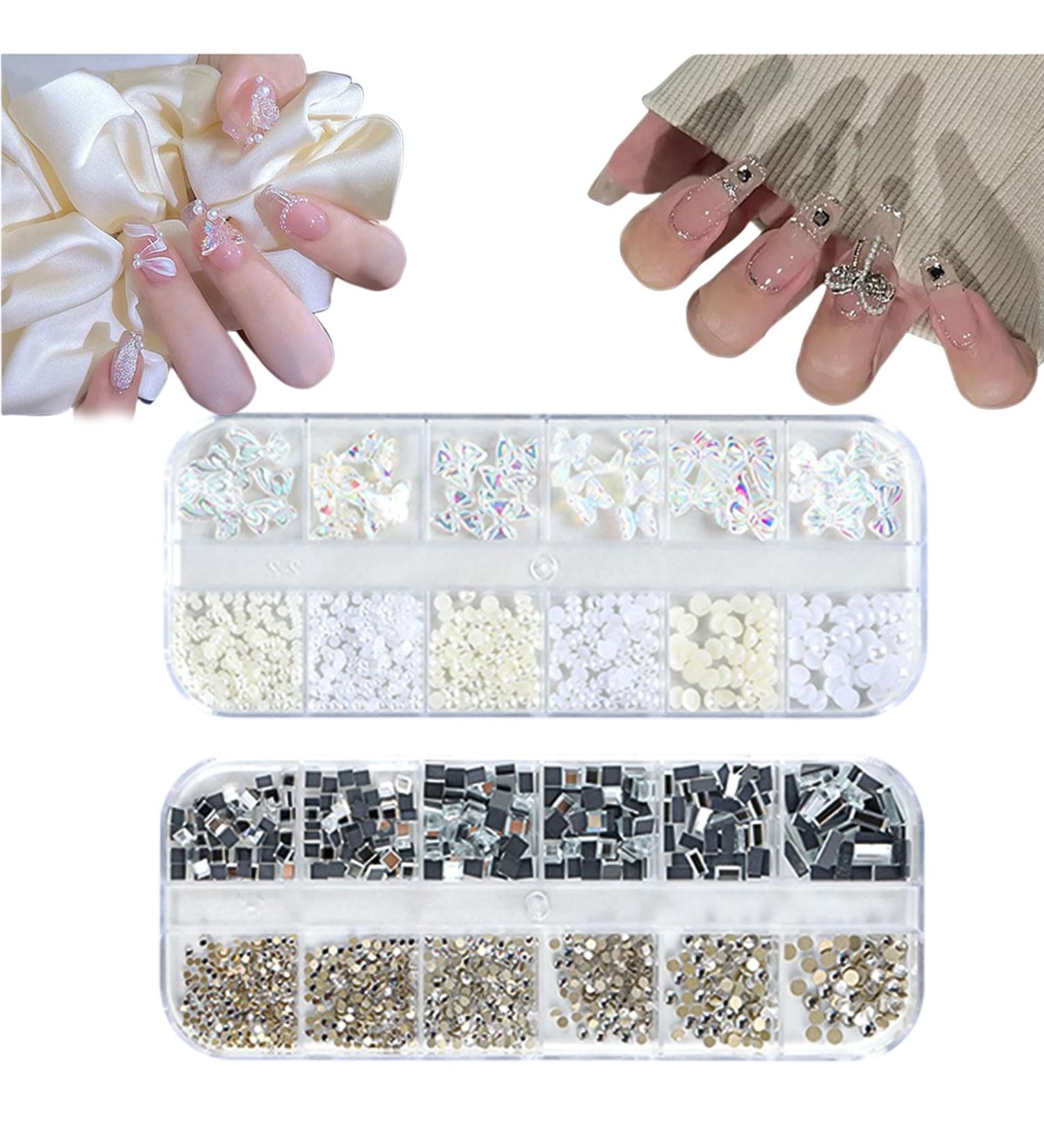 3D Nail Charms 2 Boxes Multi-Shape Aurora Bow Butterfly Nail Art Charms Nail Pearls Rhinestones Nail Gems for Nail Art Decoration DIY Crafts (B) - Buy Online on SooperMarket.com