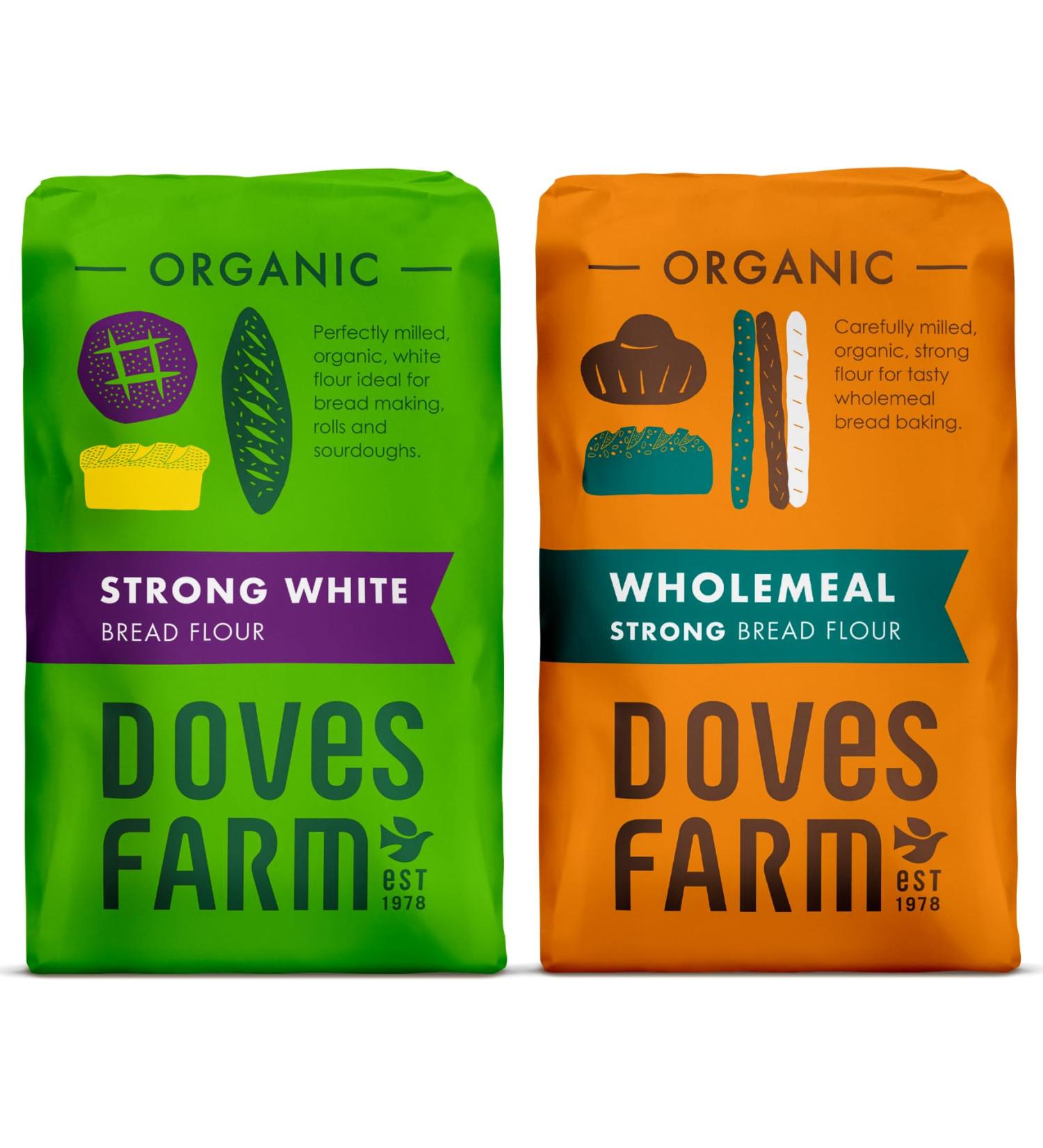 Doves Farm Organic Bread Flour Selection Pack - 1 x Organic Strong White Bread Flour 1.5kg & 1 x Organic Strong Wholemeal Bread Flour 1.5kg | by Alpine Heights - Buy Online on SooperMarket.com