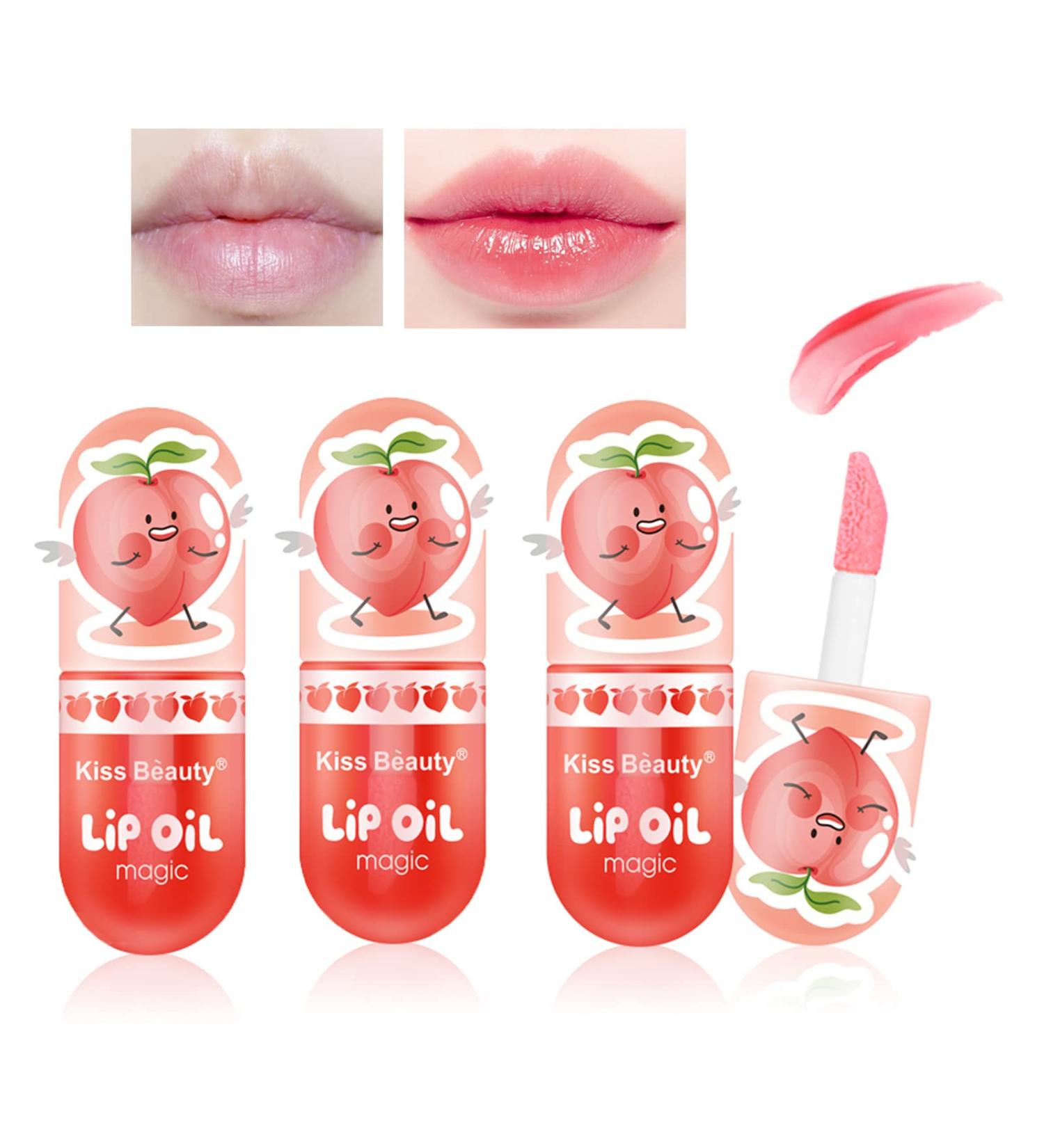 3Pcs Temperature Color Change Lip Gloss Set - Hydrating Clear Lip Oil - High-Shine Peach Long Lasting Moisturizing Plumping Gloss for Women - Buy Online on SooperMarket.com