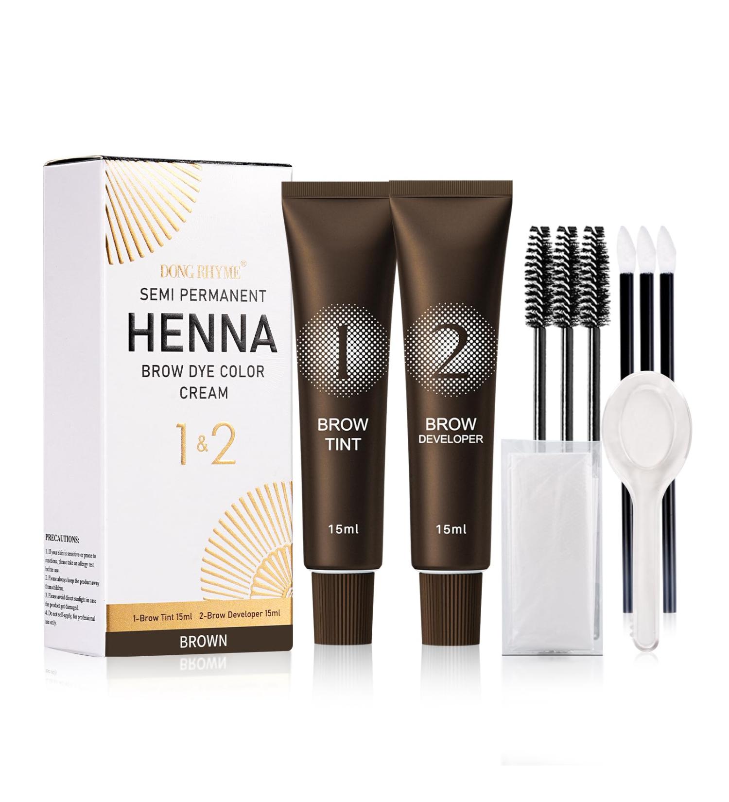 Eyebrow Tint Kit Brown Hen-na Semi-Permanent Professional Brow Tint Kit Long-Lasting and Safe Results Eyebrow Dye DONG RHYME Multi-Purpose Eyelash Tint Kit Easy to Use at Home - Buy Online on SooperMarket.com