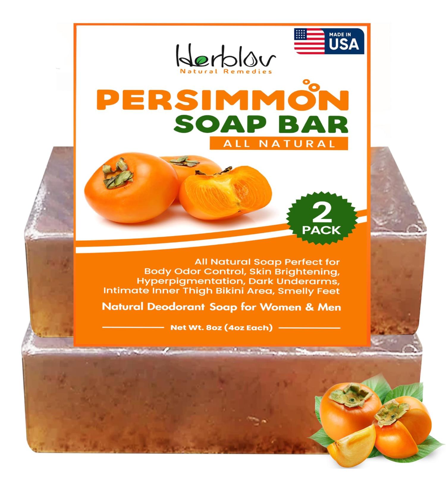 Persimmon Soap Bar for Body Odor Control | Deodorizing Body Wash with Japanese Persimmon & Green Tea | Skin Brightening Deodorant Soap (2 Pack - Buy Online on SooperMarket.com