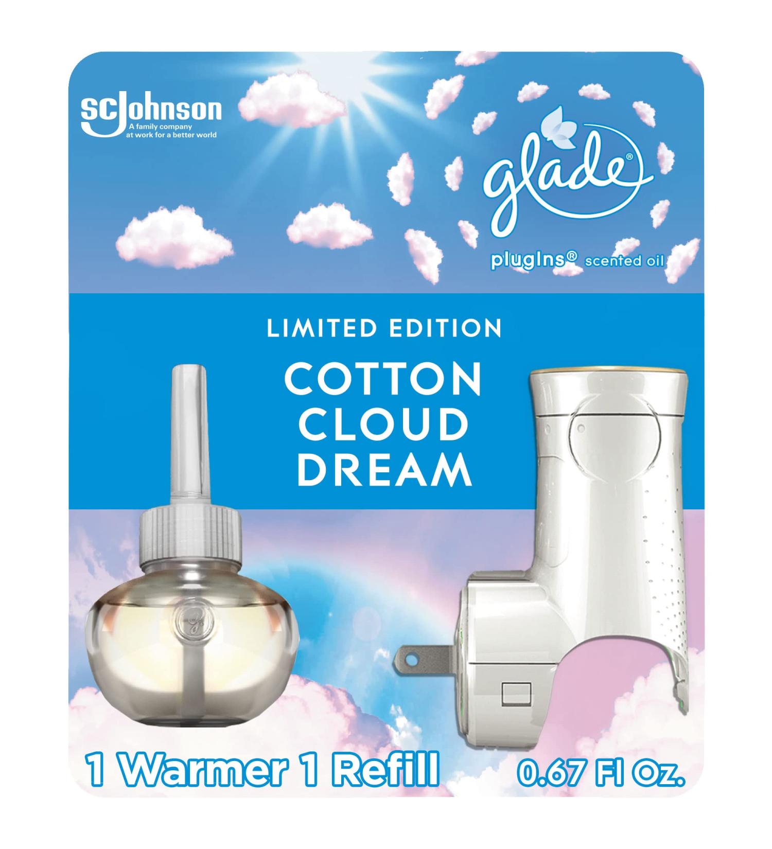 Glade PlugIns Refills Air Freshener Starter Kit - Cotton Cloud Dream Scent | Essential Oils for Home & Bathroom | 0.67 Fl Oz - Buy Online on SooperMarket.com