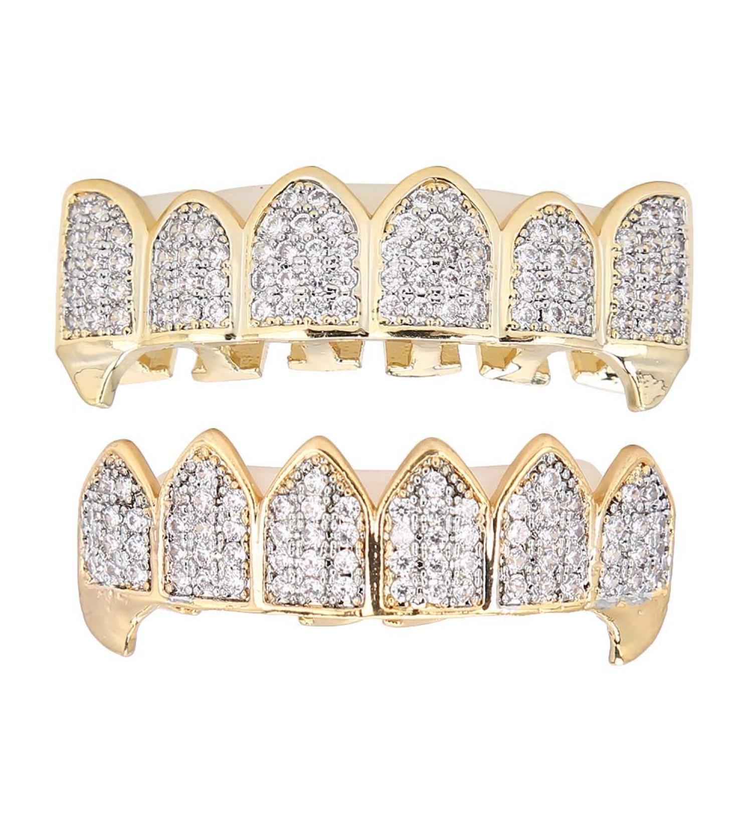 Brass Teeth Set Hip Hop Prop Teeth Accessory Decoration for Halloween Party Gift (two color suit) - Buy Online on SooperMarket.com