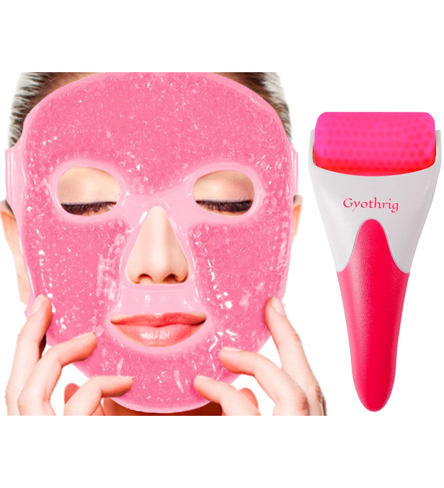 Ice Face Roller Cooling Mask for Dark Circles & Puffiness Relief - Gel Cold Eye Mask for Skin Care & Headache Relief - Reusable Bead Compress Pack - Gifts for Mom - Pink - Buy Online on SooperMarket.com