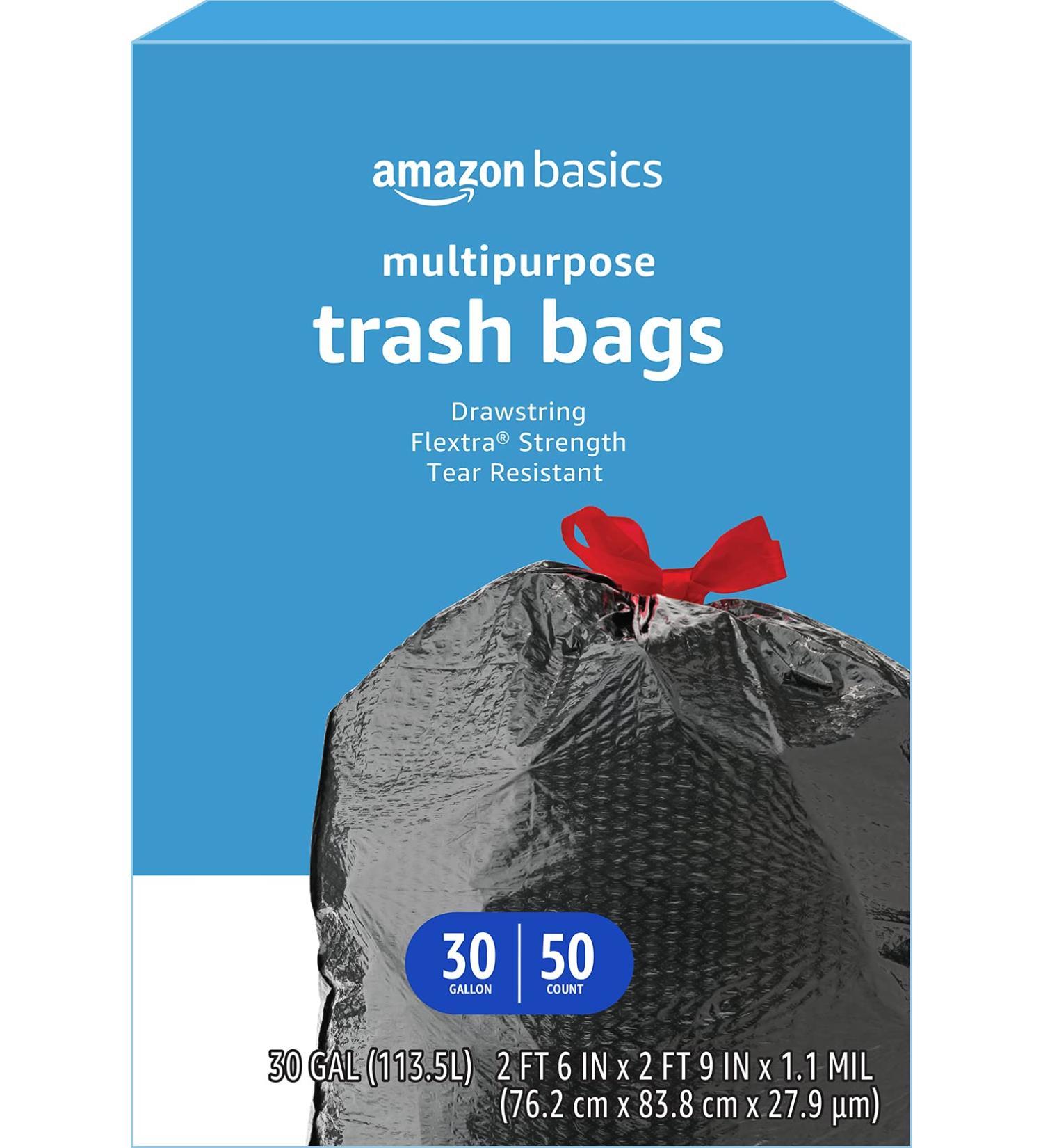 Amazon Basics Flextra 30 Gallon Drawstring Trash Bags - 50 Count - Buy Online on SooperMarket.com