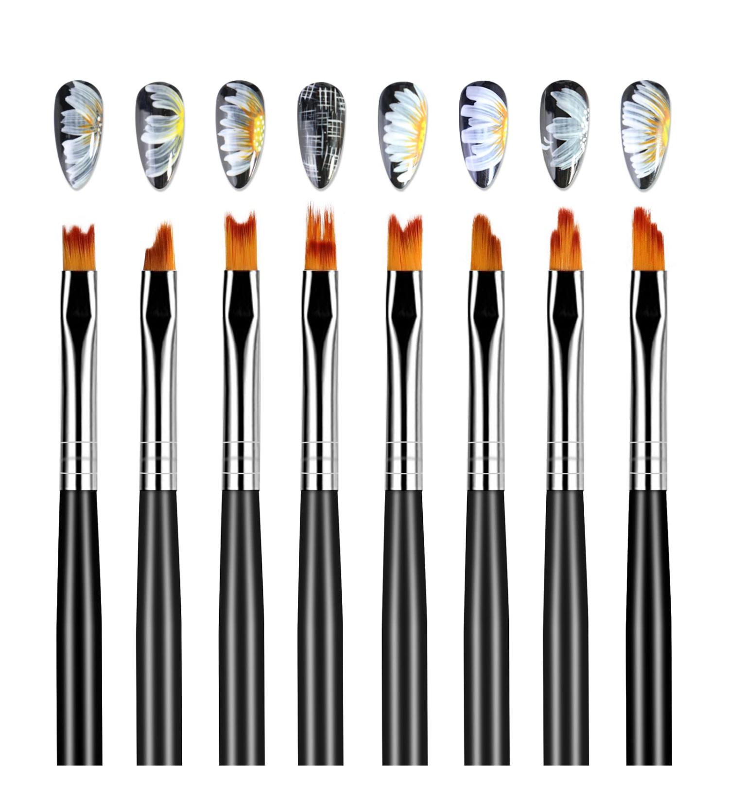 Premium HanyoSheng 8-Piece Nail Art Brush Set - Floral & Gradient Designs for Professional DIY Nail Art - Buy Online on SooperMarket.com