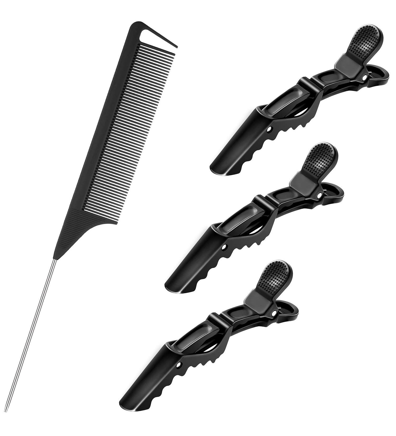Carbon Steel Rat Tail Comb Set with Teasing Combs and 3 Styling Clips - Heat Resistant Barber Comb for Braiding and Styling Hair (Black) - Buy Online on SooperMarket.com