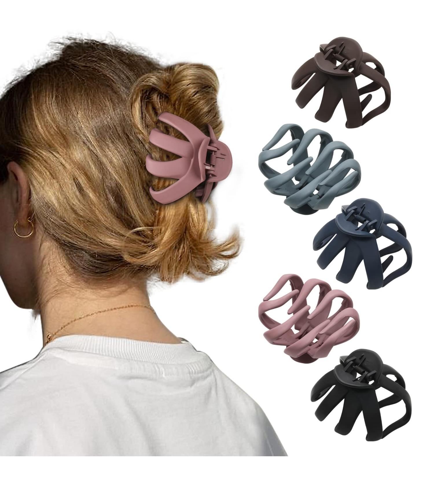 5PCS Large Octopus Hair Claw Clips - Non-slip Strong Hold Matte Clips for Thick Hair - Set of 5 in Black, Gray, Blue, Pink, Brown - 3 Inch Spider Claw Clips for Women and Girls - Buy Online on SooperMarket.com