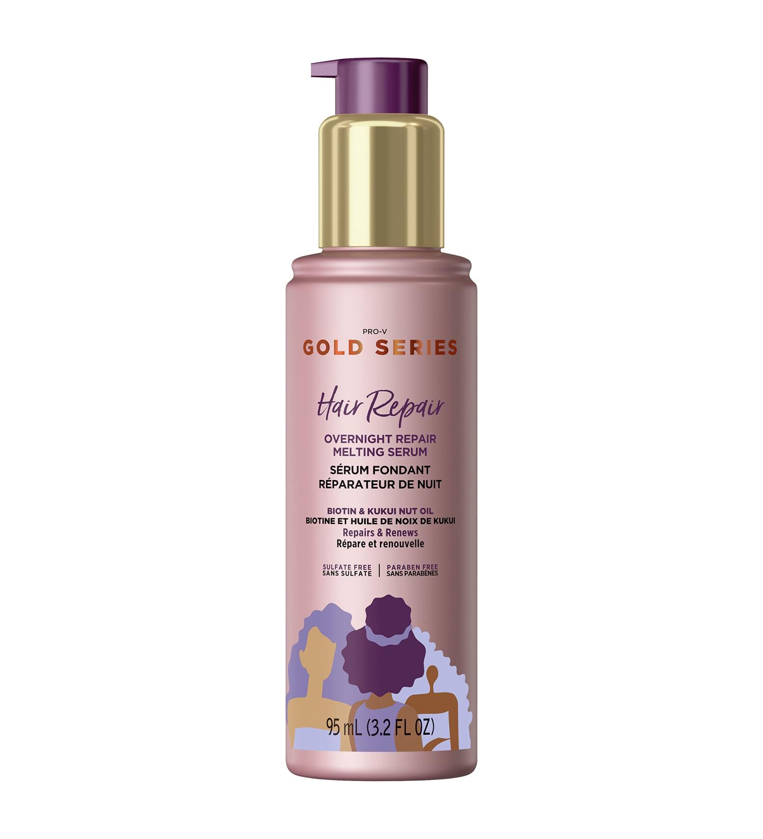 Pantene Hair Serum Gold Series Overnight Repair with Biotin and Kukui Nut Oil Natural Products Sulfate Free 3.2 Fl Oz