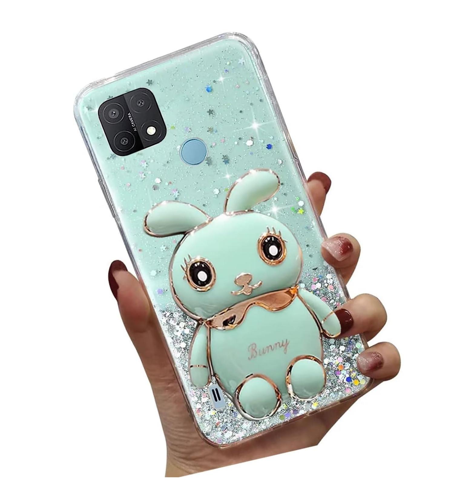 Buy Tivenfezk Nadoli Soft Silicone Bling Case for Oppo Realme C21Y/C25Y - Glitter Rabbits Hidden Stand Shell - Buy Online on SooperMarket.com