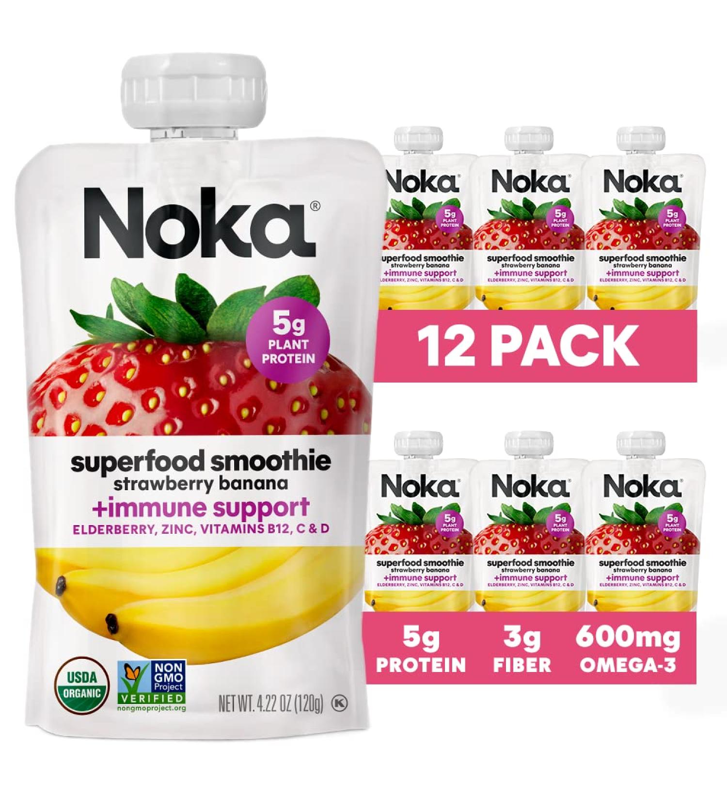Noka Superfood Fruit Smoothie - Strawberry Banana 4.22 Oz (Pack of 12) - Buy Online on SooperMarket.com
