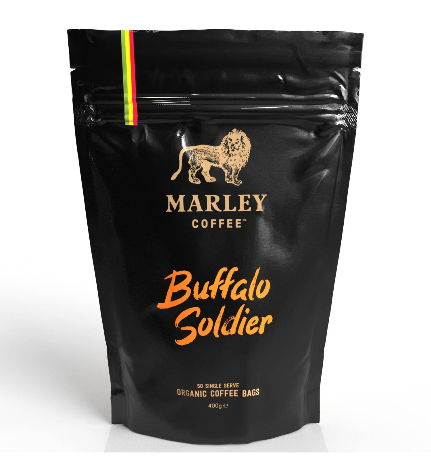 Coffee Bags - 50 x Dark Roast Organic Ground Coffee Bags - Buffalo Soldier Blend - Marley Coffee - From The Marley Family - Dark Roast - Strength 5 - Buy Online on SooperMarket.com