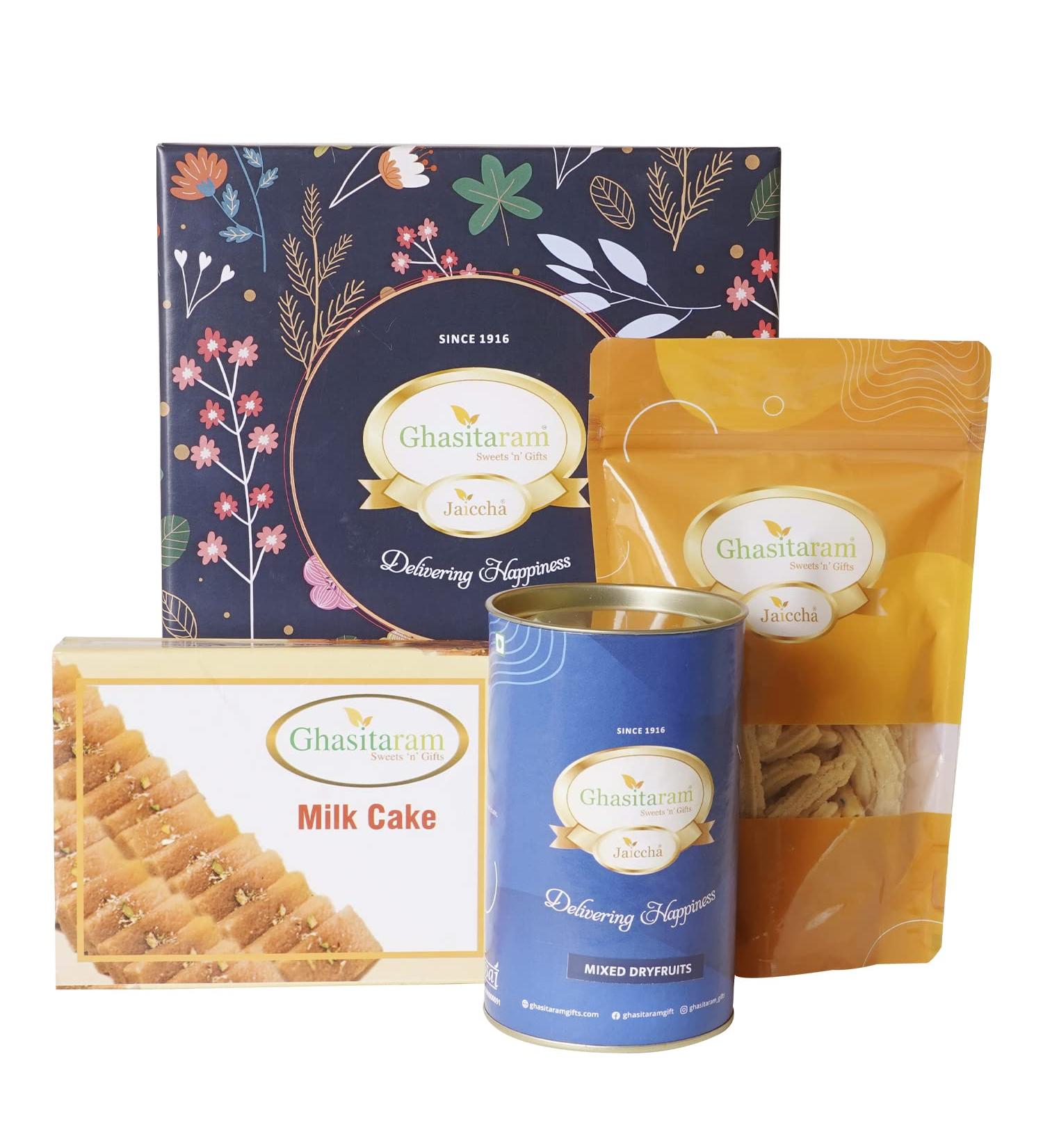 Ghasitaram Gifts Jaiccha Ghasitaram Hamper Box Small with Milk Cake |Diwali Gifts Holi Rakhi Valentine Christmas Birthday Anniversary Gift for Her Him Mothers Day Fathers Day| - Buy Online on SooperMarket.com
