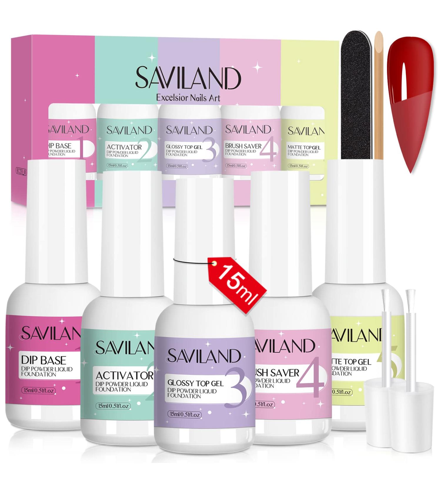 Saviland 5*15ml Dip Powder Liquid Set - Glossy & Matte 9Pcs Nail Dip Kit with Base & Top Coat - Valentine's Day Gift for Women - Home DIY Salon Manicure Tools - Buy Online on SooperMarket.com