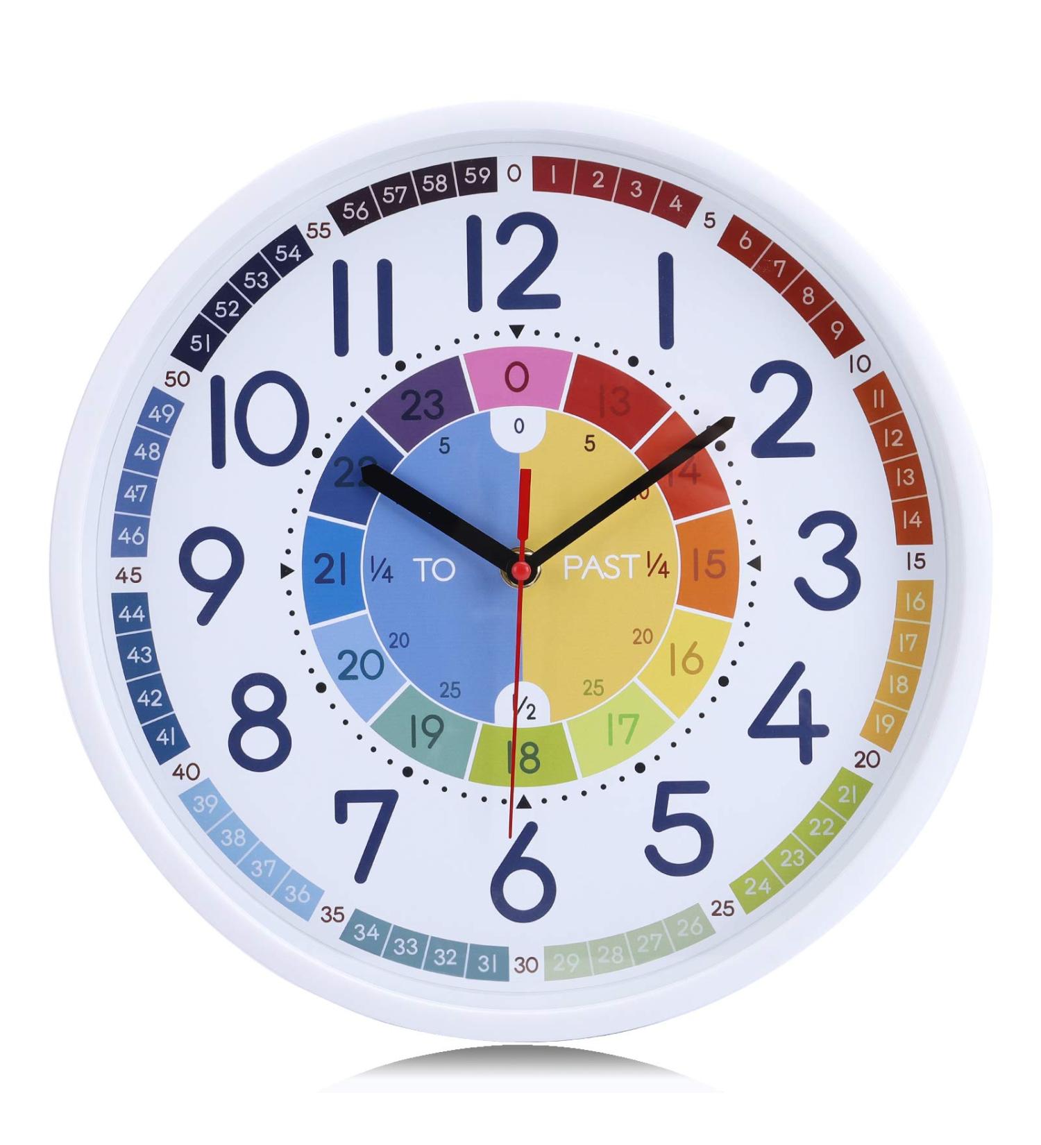 Lafocuse Silent Colorful Learning Wall Clock for Kids | Non-Ticking 30cm Children's Clock for Boys & Girls - Perfect for Kindergarten & School - Buy Online on SooperMarket.com