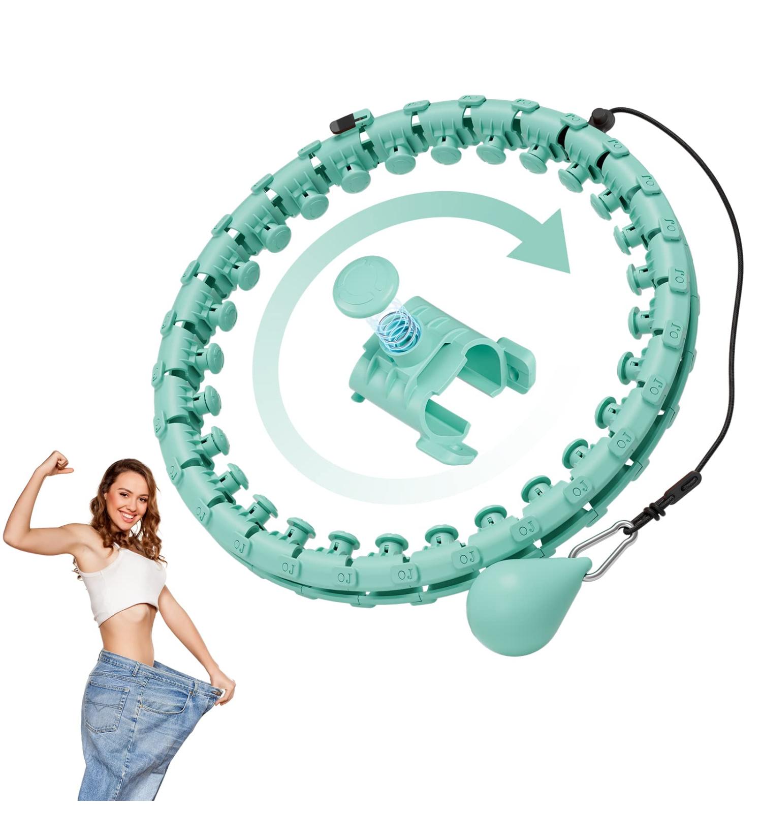 GOBEES Weighted Fitness Hoop for Plus Size Adults - Smart Exercise Hoop for Women - Adjustable 2 in 1 Circular Massage with 28 Detachable Knots - Green - Buy Online on SooperMarket.com