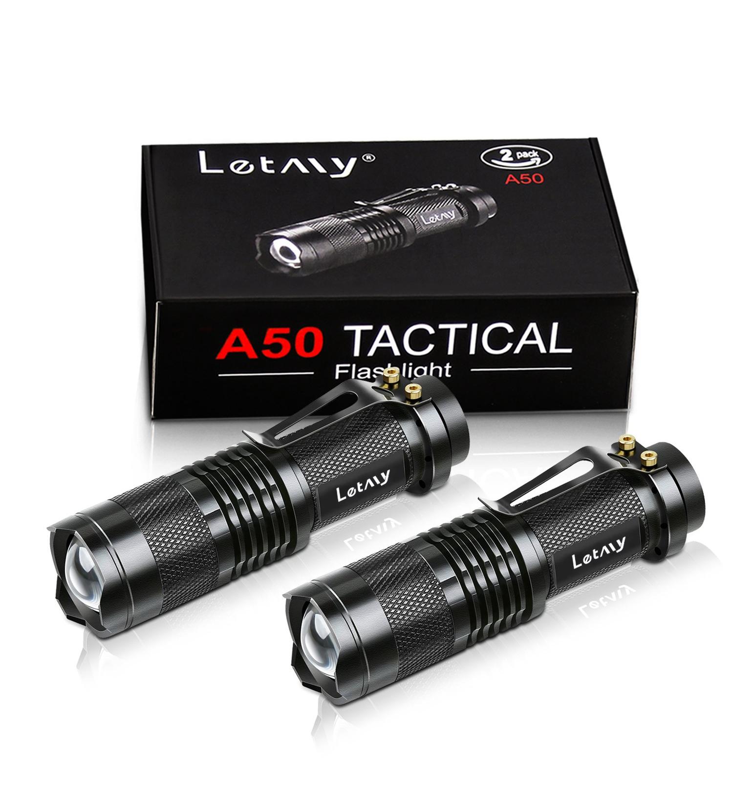 LETMY Tactical Flashlight - Super Bright LED Mini Flashlights with Belt Clip, Zoomable, 3 Modes, Waterproof - 2 Pack for EDC, Gift, Hiking, Camping, Hurricane & Power Outage - Buy Online on SooperMarket.com