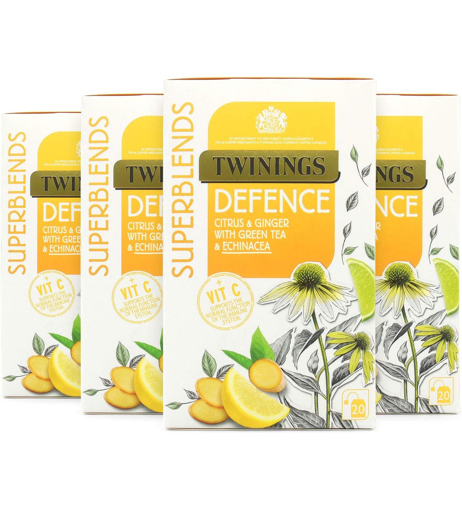 Twinings Superblends Defence Tea - Citrus & Ginger Green Tea with Echinacea & Vitamin C - 80 Biodegradable Tea Bags - Buy Online on SooperMarket.com