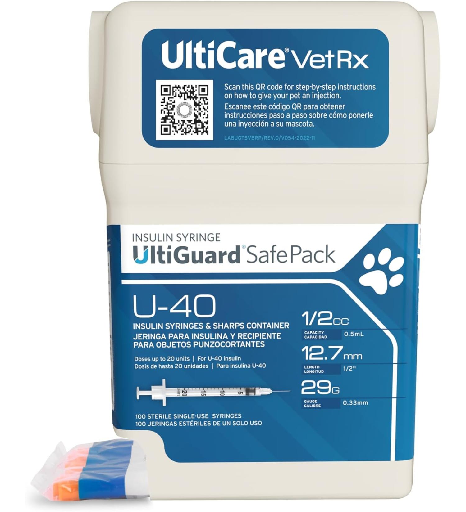 UltiCare VetRx U-40 UltiGuard Safe Pack Pet Insulin Syringes - 100 Count - Buy Online on SooperMarket.com
