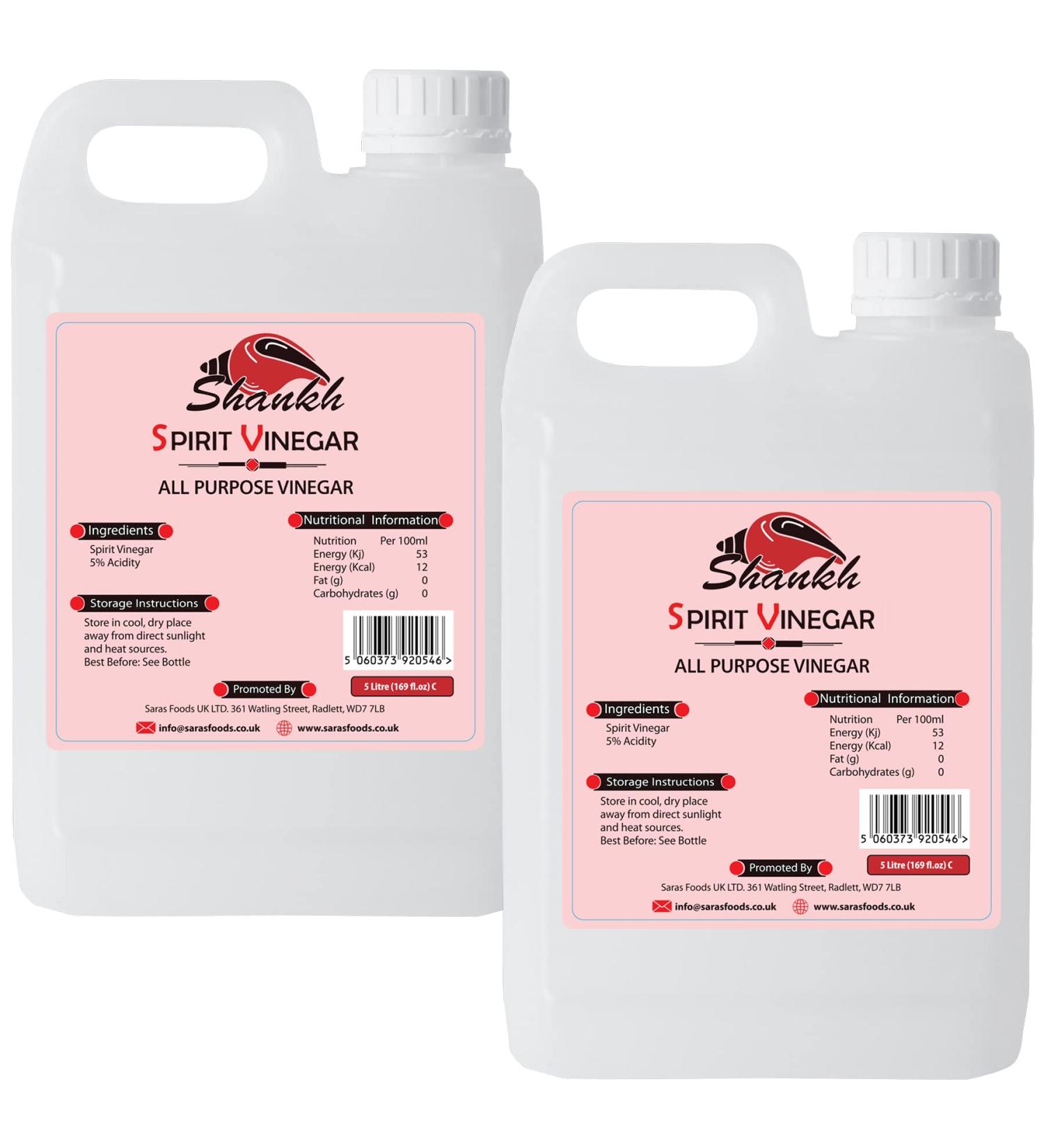 Shankh All Purpose Distilled White Vinegar 5L Perfect for Cleaning Pickling Marinating & Cooking - Produced in The UK (5% Acidity) - Pack of 2 - Buy Online on SooperMarket.com