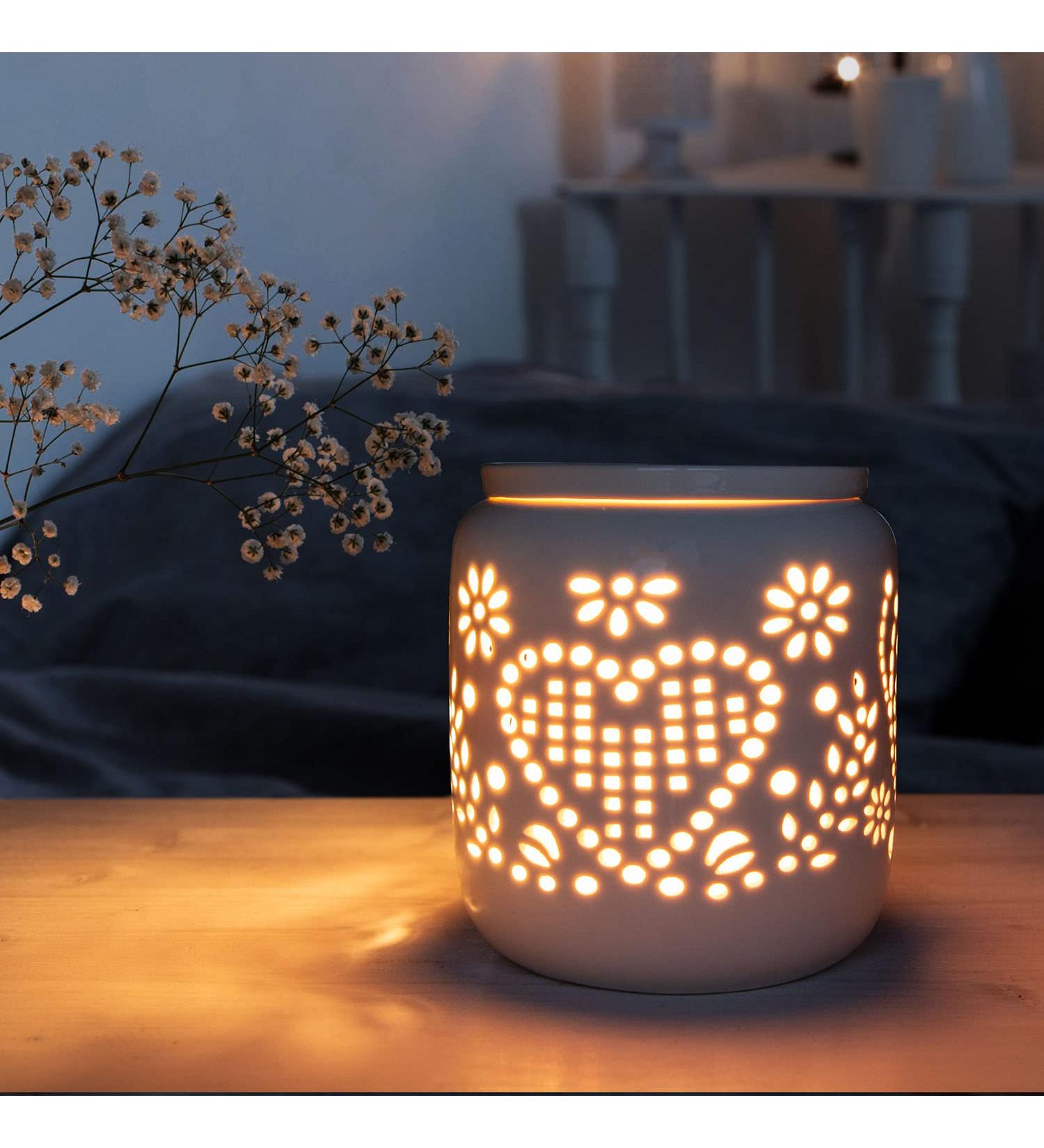 Candle Brothers Electric Scent Lamp - Ceramic White Romantic Design | Perfect Gift for Friends & Family | Ideal for Office Bedroom Yoga - Buy Online on SooperMarket.com