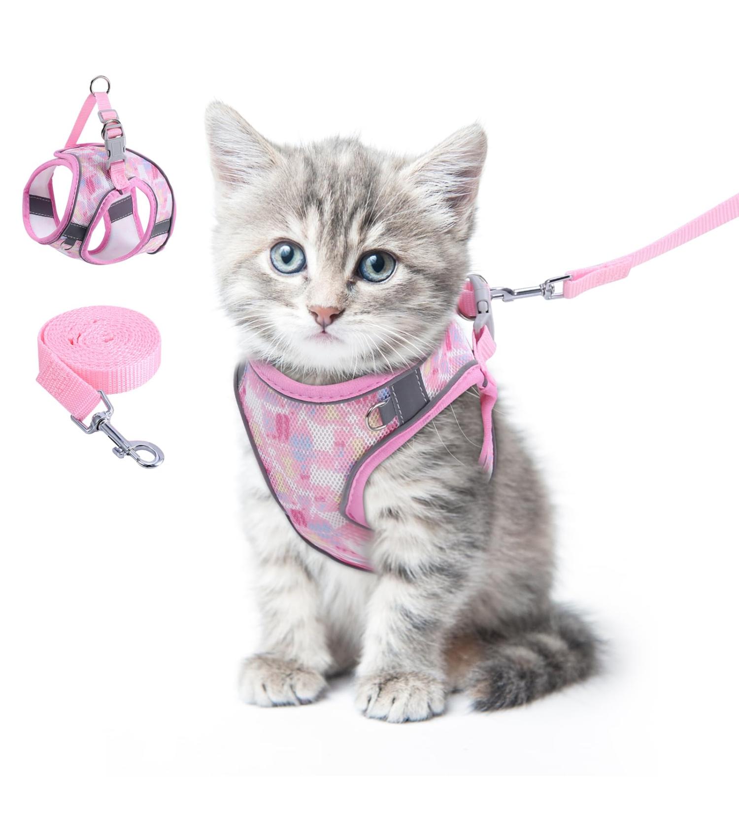 Buy BriFit Cat Dishes & Adjustable Harness - Reflective Stripes Pink XXS for Kittens & Small Dogs (4.41-61 lbs) - International Shipping Available - Buy Online on SooperMarket.com