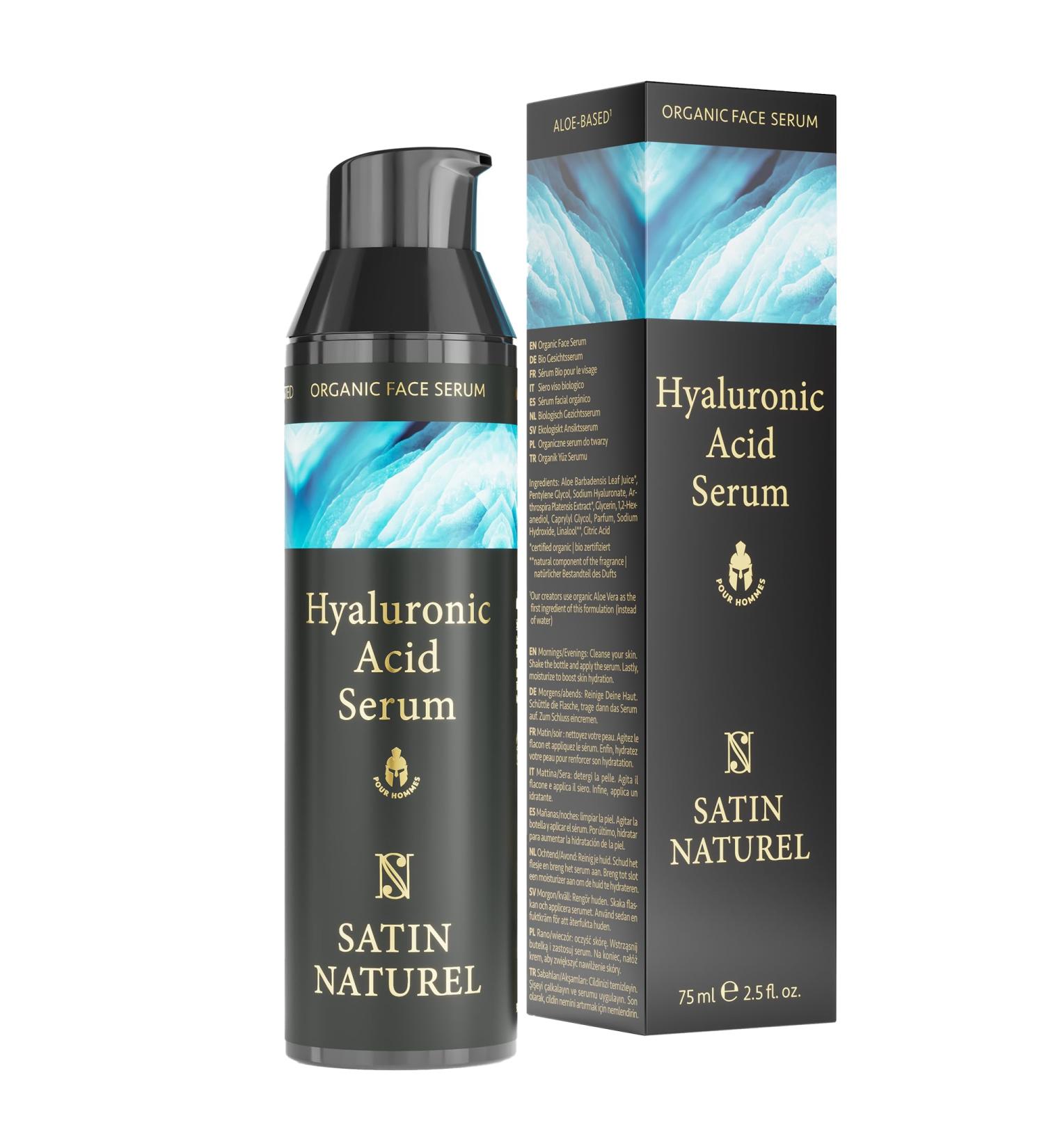 Hyaluronic Acid Serum for Men 75ml Day and Night Serum for Face with Aloe Vera and Spirulina - Hyaluronic Acid Serum for Face - Anti Aging Face Cream Men Skin Care for Men by Satin Naturel - Buy Online on SooperMarket.com