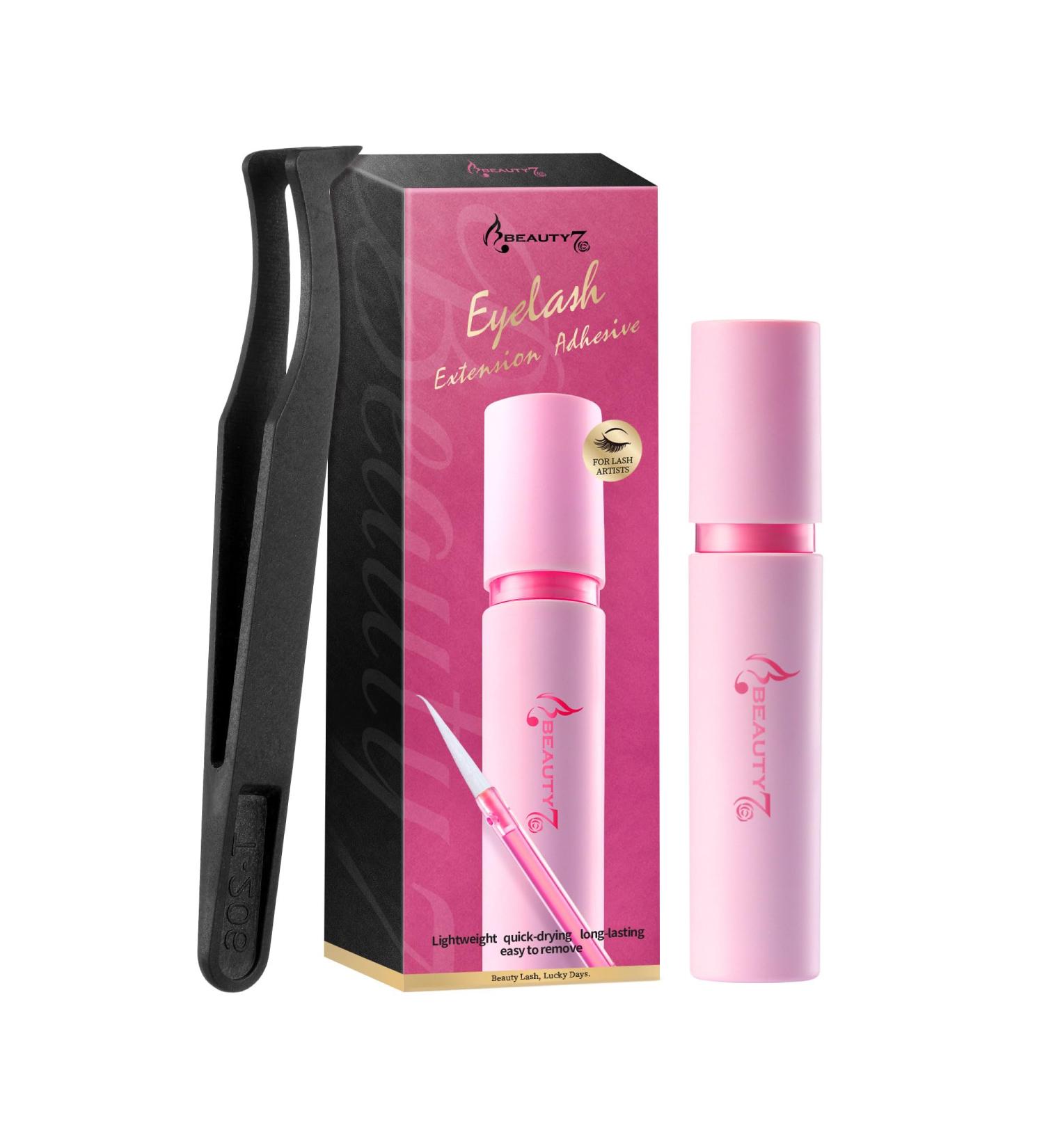 Beauty7 False Eyelash Glue Strong Hold False Lashes Glue Waterproof Latex Free Eyelash Glue Transparent Strip Eyelash Adhesive White Lashes Glue with Tweezer - Buy Online on SooperMarket.com